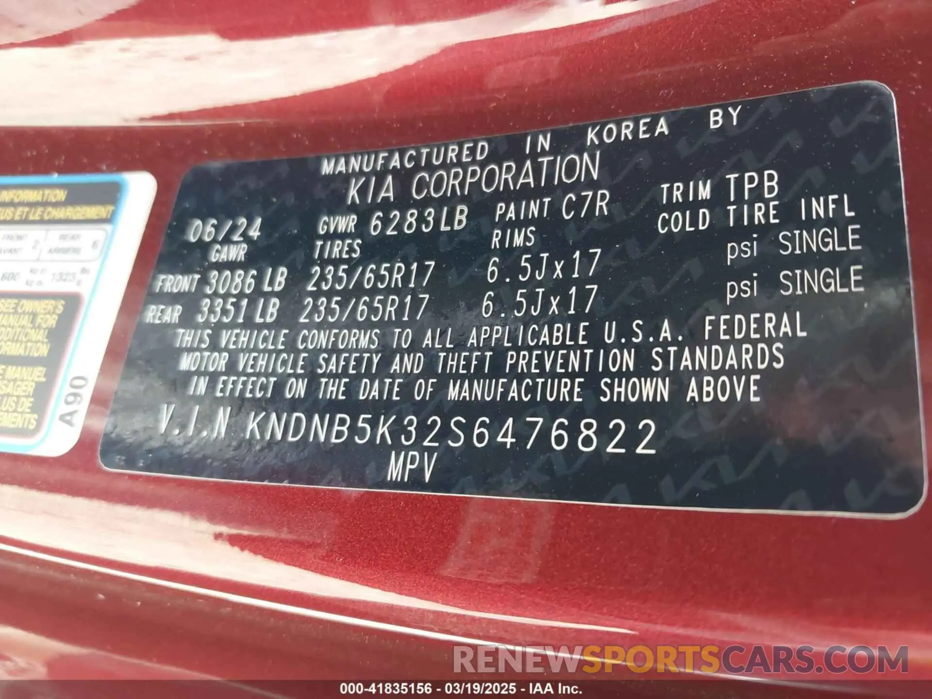 9 Photograph of a damaged car KNDNB5K32S6476822 KIA CARNIVAL MPV 2025