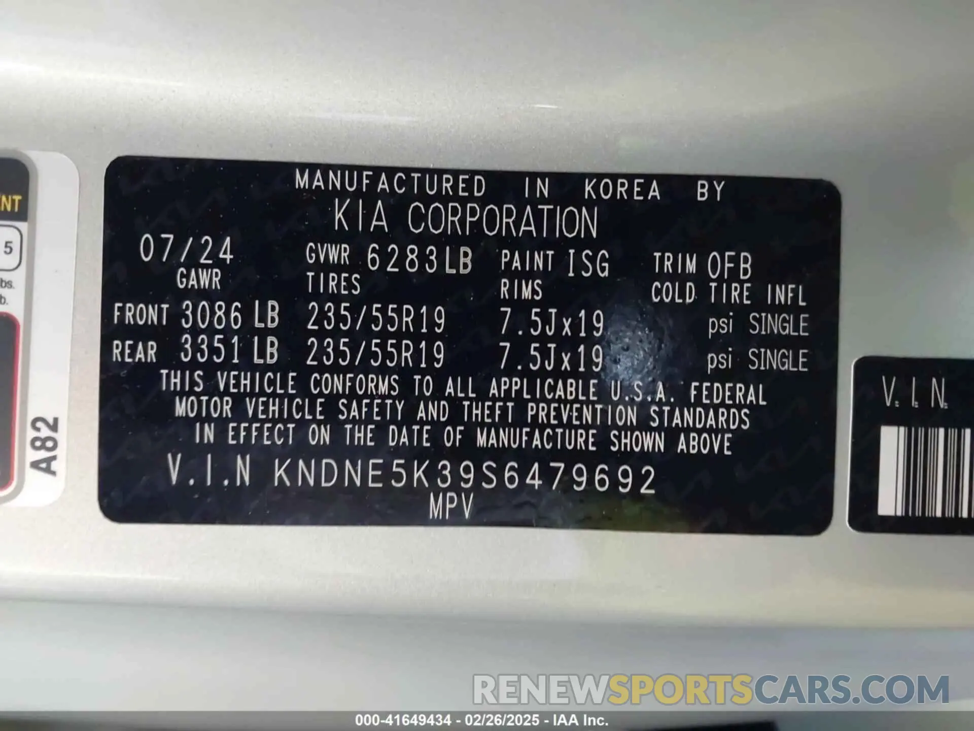9 Photograph of a damaged car KNDNE5K39S6479692 KIA CARNIVAL MPV 2025