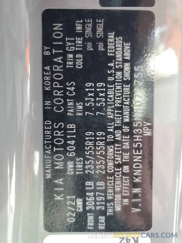 13 Photograph of a damaged car KNDNE5H35N6072755 KIA CARNIVAL S 2022