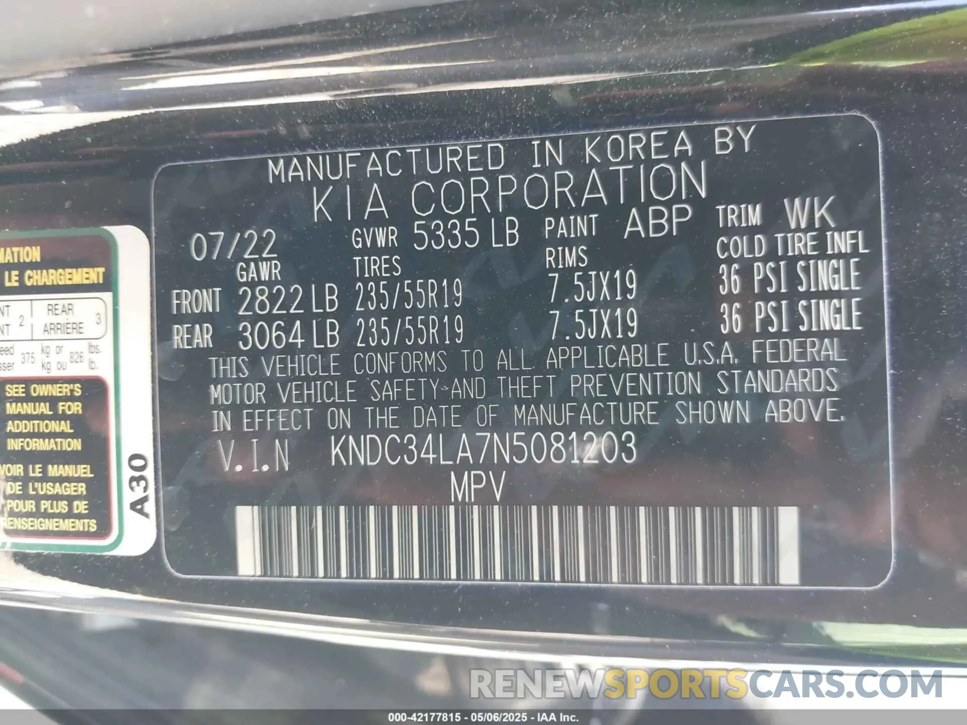 9 Photograph of a damaged car KNDC34LA7N5081203 KIA EV6 2022