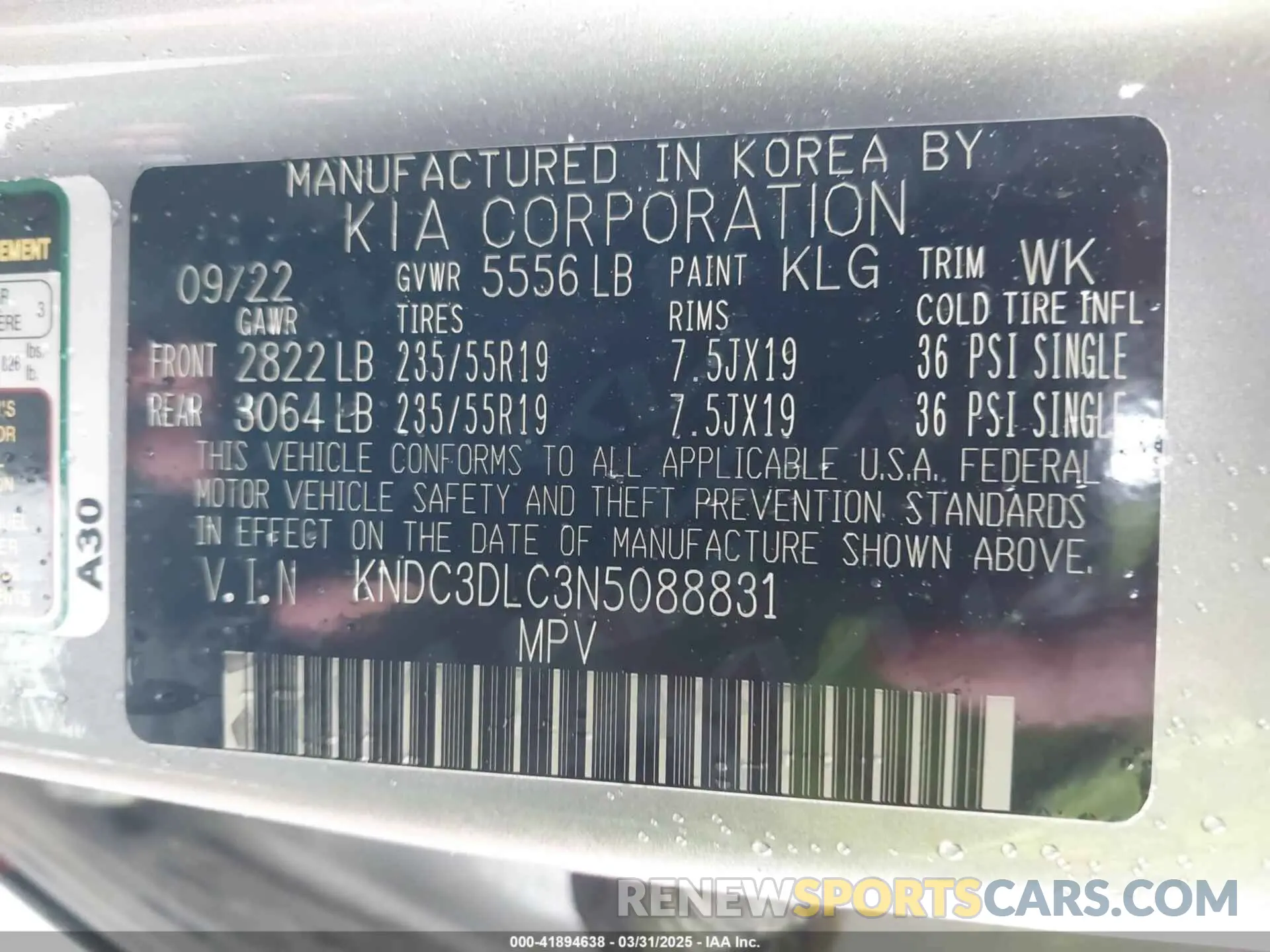 9 Photograph of a damaged car KNDC3DLC3N5088831 KIA EV6 2022