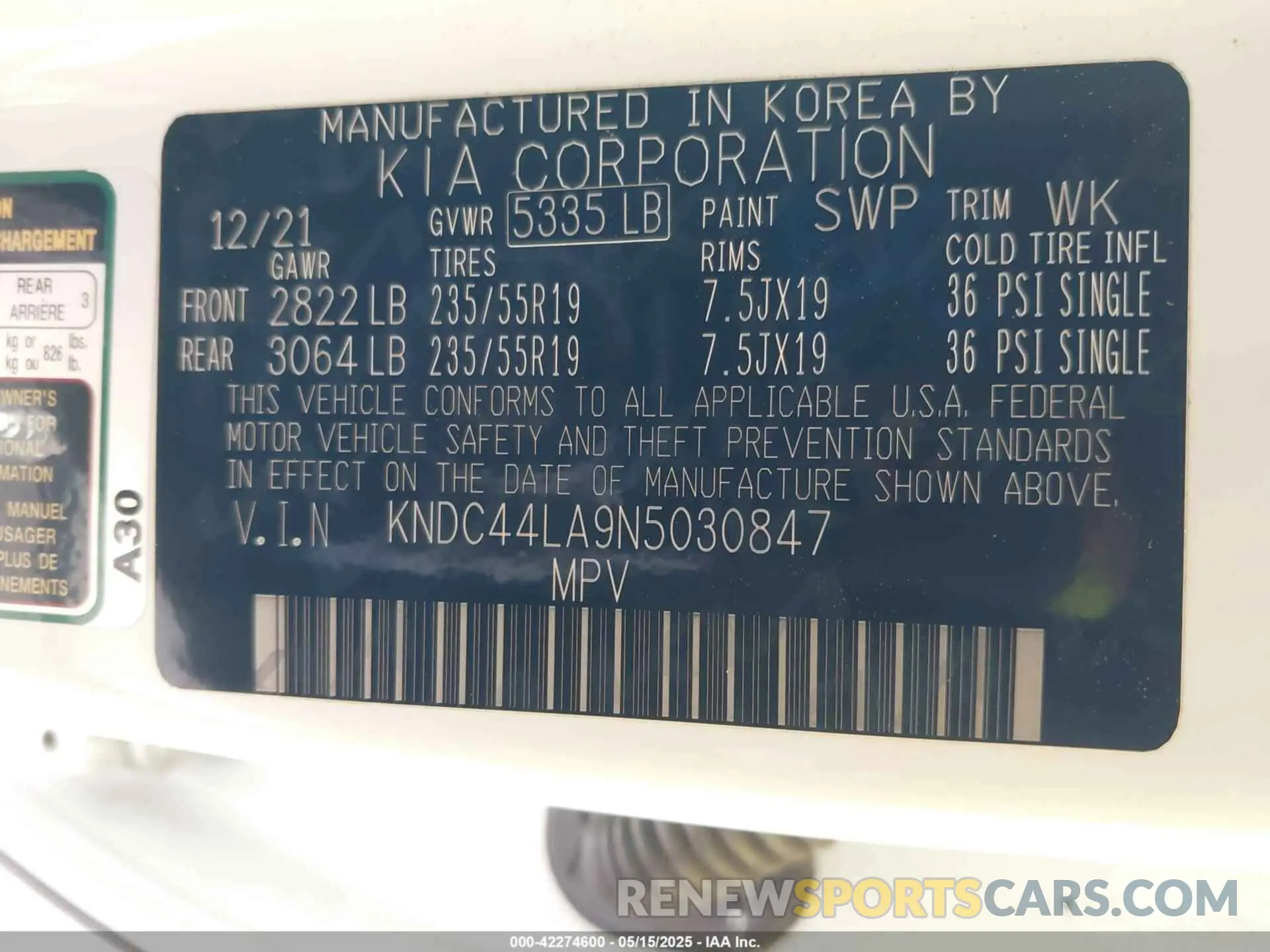 9 Photograph of a damaged car KNDC44LA9N5030847 KIA EV6 2022