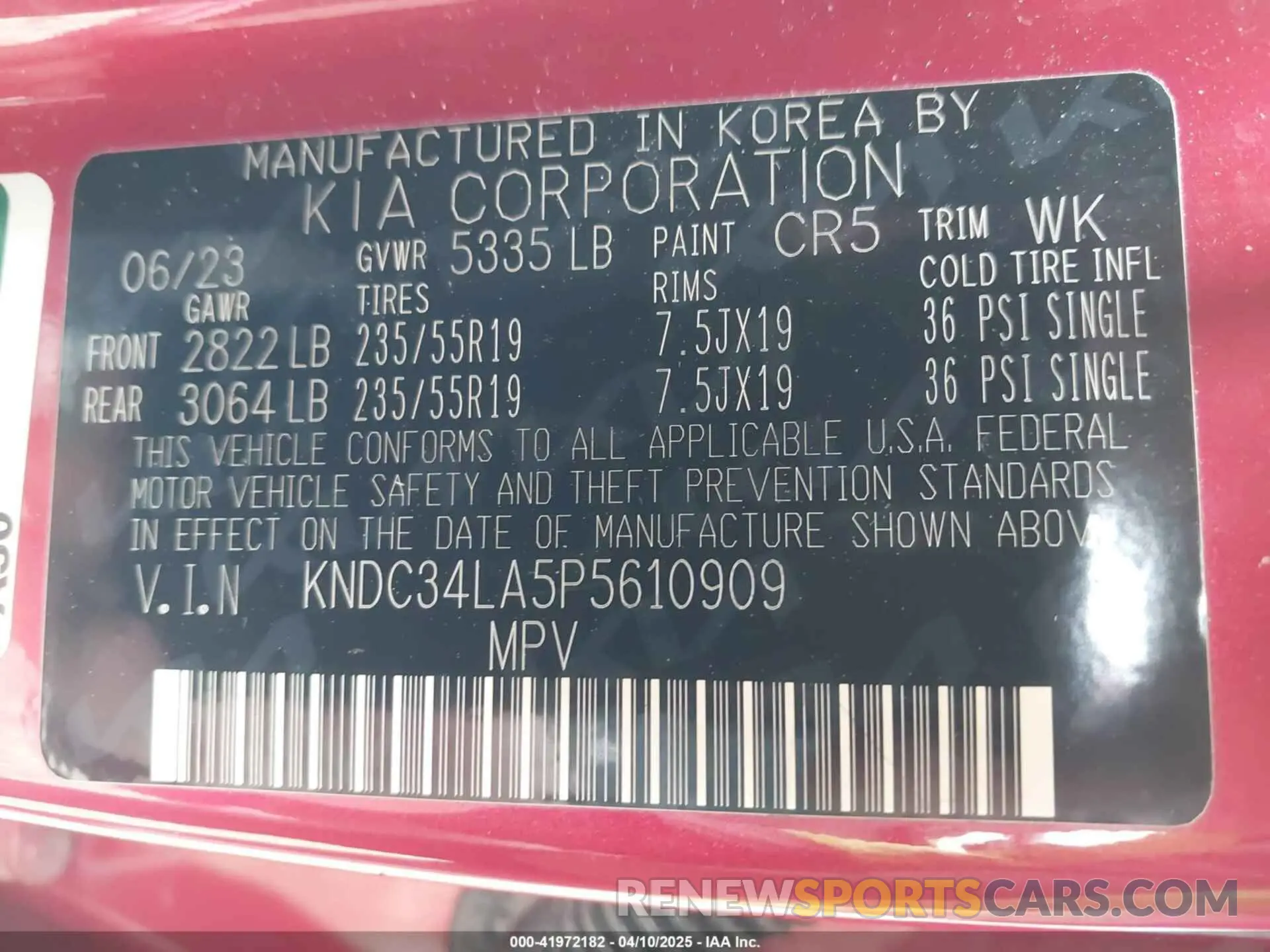 9 Photograph of a damaged car KNDC34LA5P5610909 KIA EV6 2023