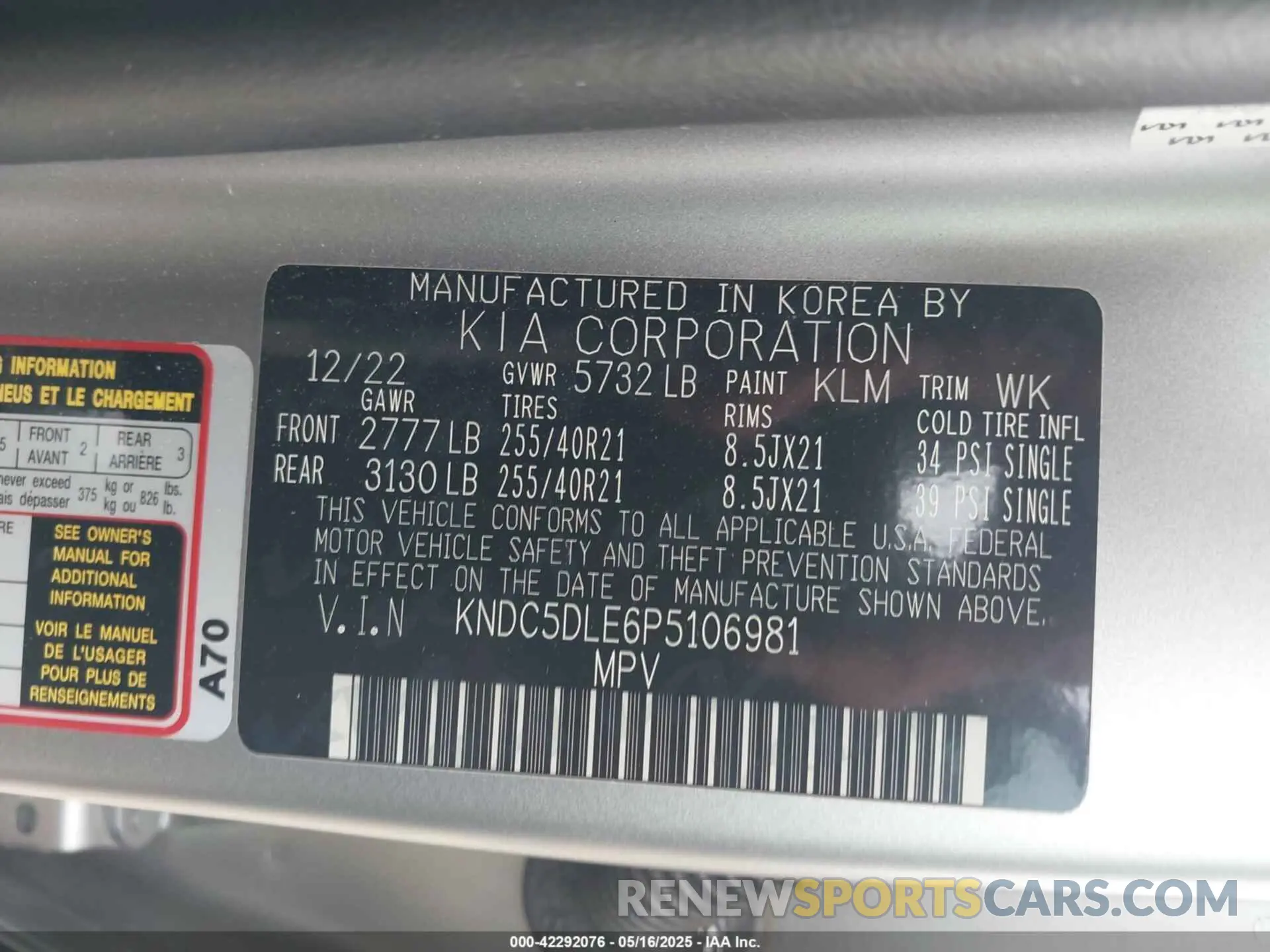 9 Photograph of a damaged car KNDC5DLE6P5106981 KIA EV6 2023