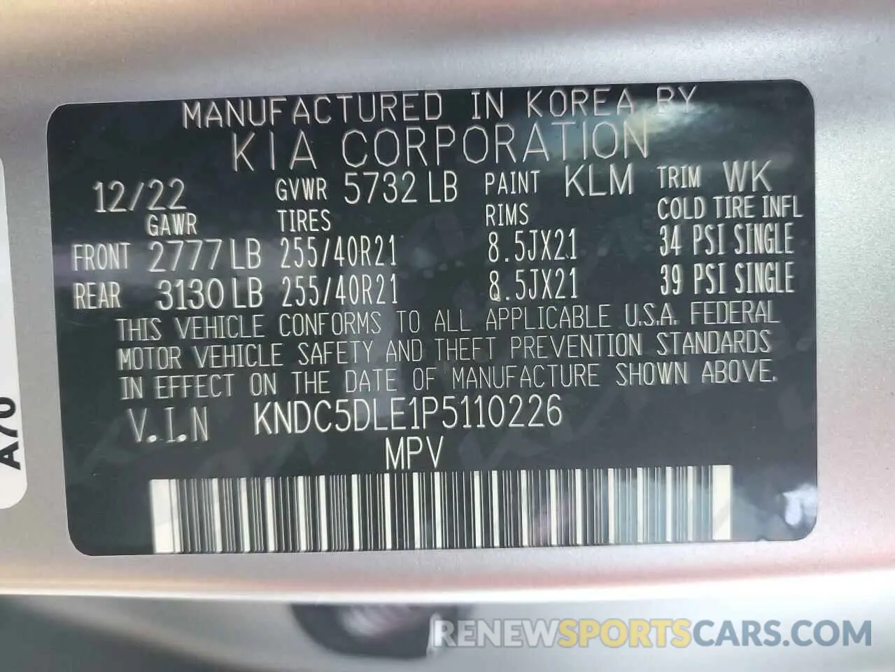 12 Photograph of a damaged car KNDC5DLE1P5110226 KIA EV6 GT 2023