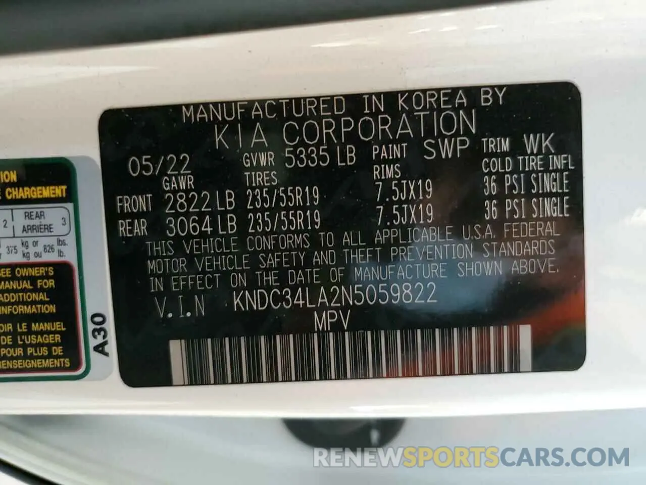 13 Photograph of a damaged car KNDC34LA2N5059822 KIA EV6 LIGHT 2022