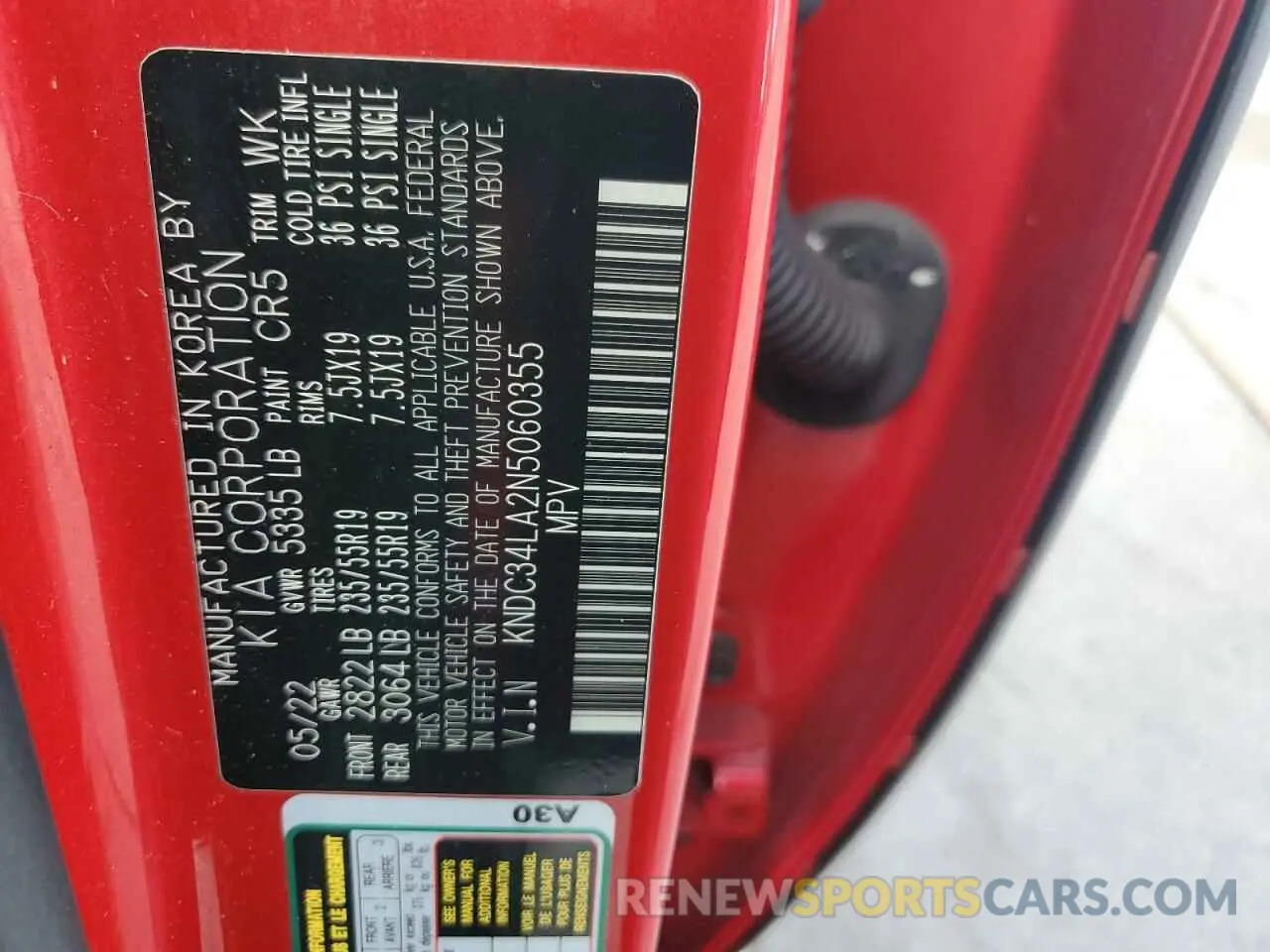 12 Photograph of a damaged car KNDC34LA2N5060355 KIA EV6 LIGHT 2022