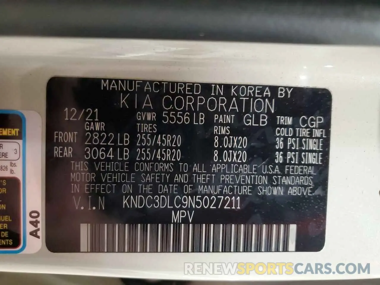16 Photograph of a damaged car KNDC3DLC9N5027211 KIA EV6 LIGHT 2022