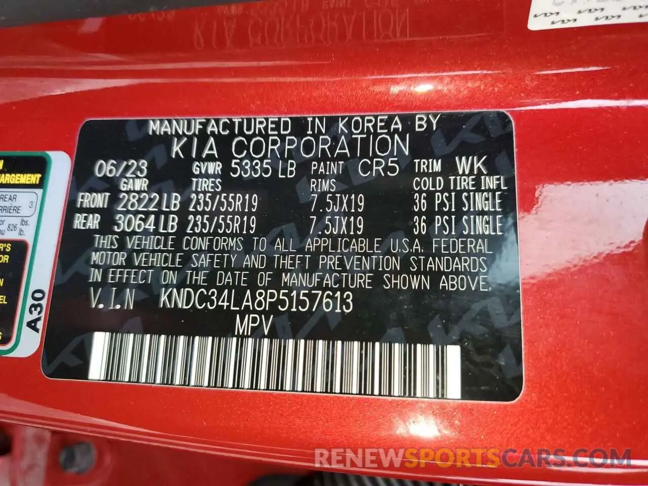 13 Photograph of a damaged car KNDC34LA8P5157613 KIA EV6 LIGHT 2023