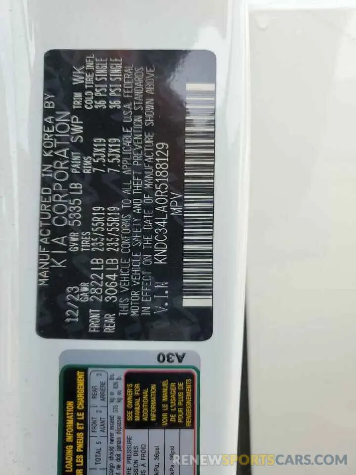 12 Photograph of a damaged car KNDC34LA0R5188129 KIA EV6 LIGHT 2024