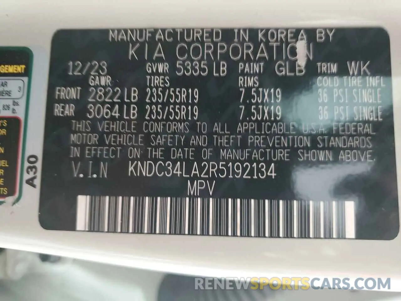 14 Photograph of a damaged car KNDC34LA2R5192134 KIA EV6 LIGHT 2024