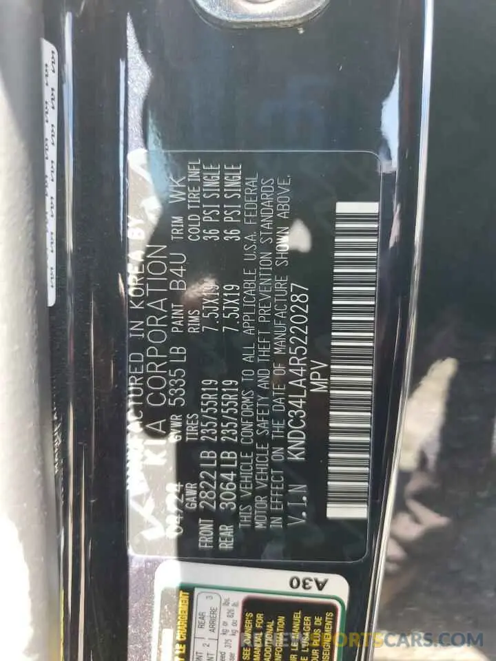 15 Photograph of a damaged car KNDC34LA4R5220287 KIA EV6 LIGHT 2024