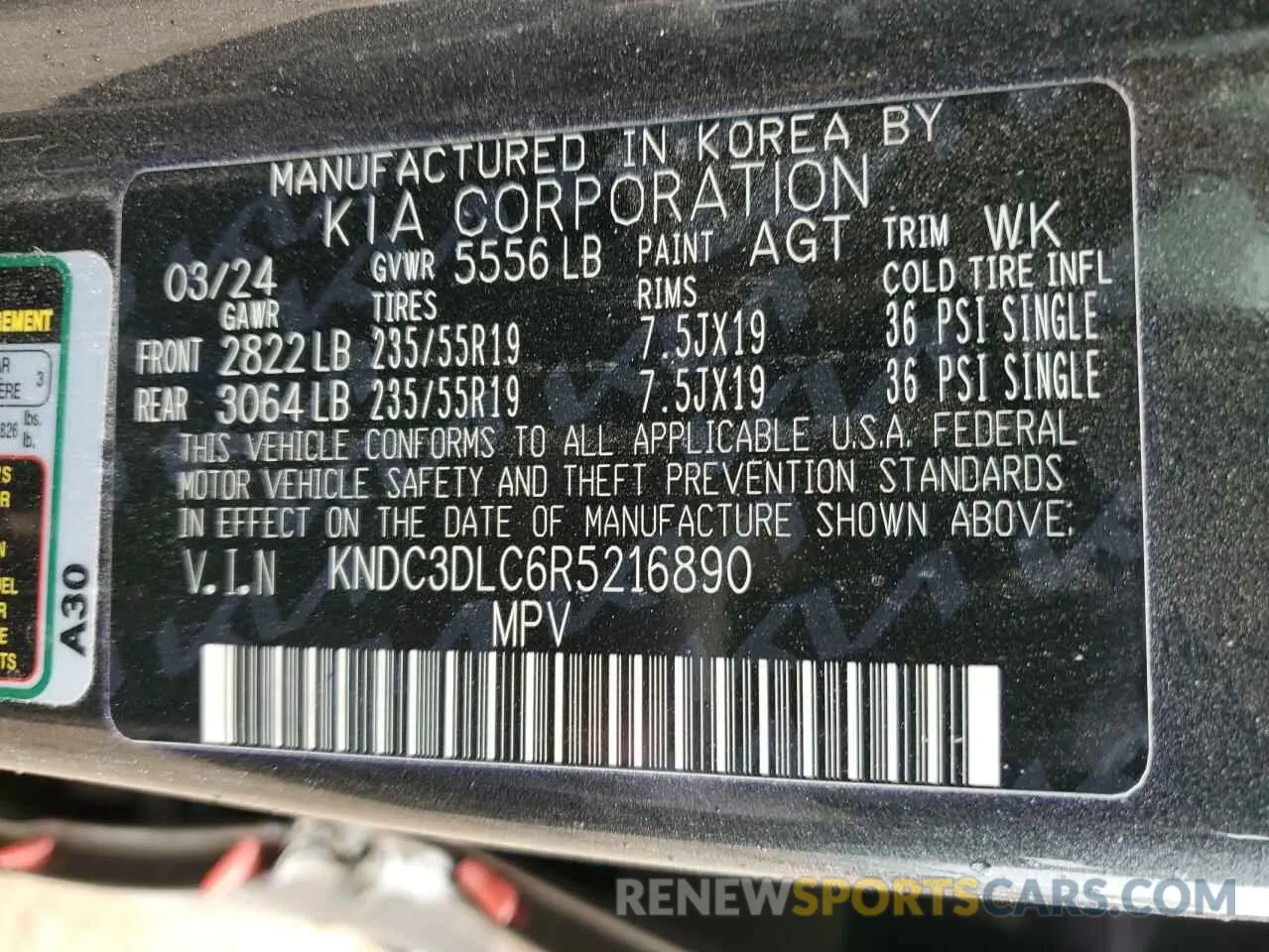 13 Photograph of a damaged car KNDC3DLC6R5216890 KIA EV6 LIGHT 2024