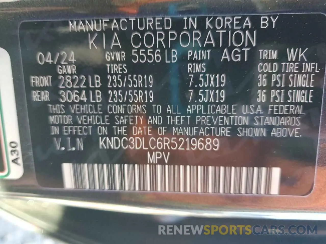 13 Photograph of a damaged car KNDC3DLC6R5219689 KIA EV6 LIGHT 2024