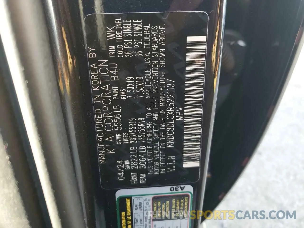 12 Photograph of a damaged car KNDC3DLCXR5221137 KIA EV6 LIGHT 2024