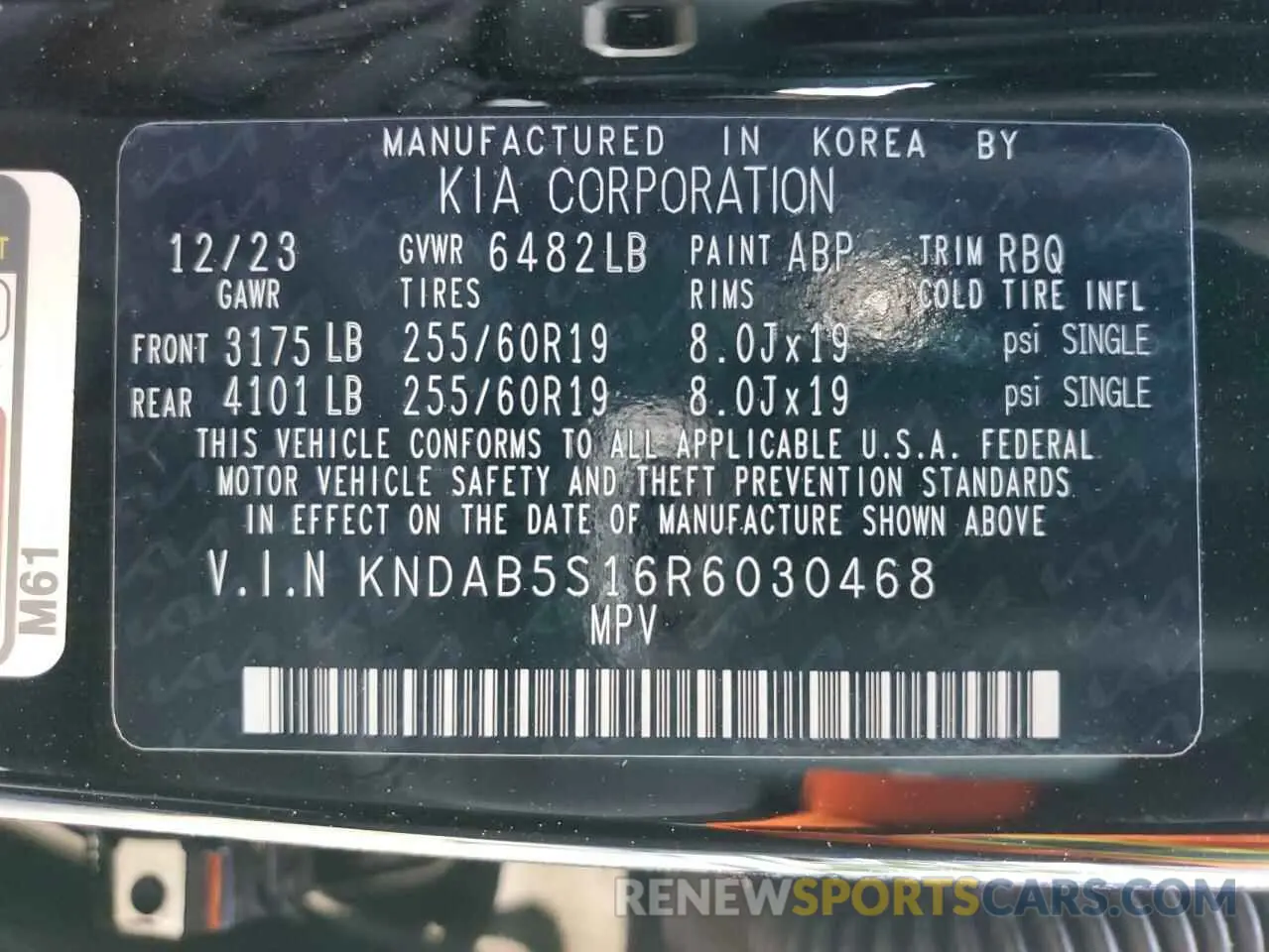 14 Photograph of a damaged car KNDAB5S16R6030468 KIA EV9 LIGHT 2024