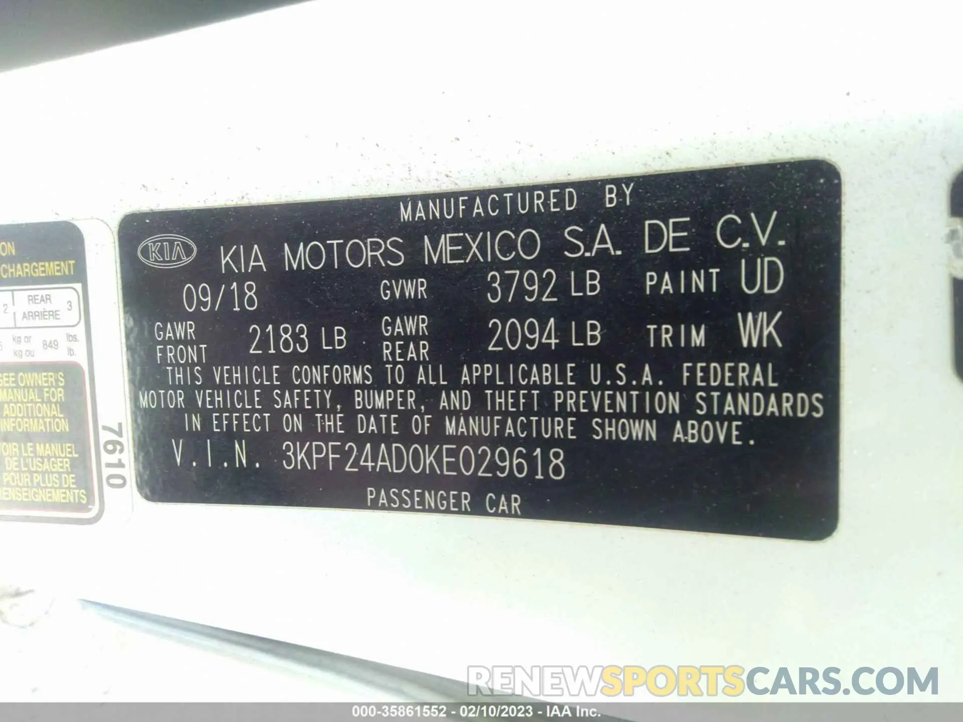 9 Photograph of a damaged car 3KPF24AD0KE029618 KIA FORTE 2019