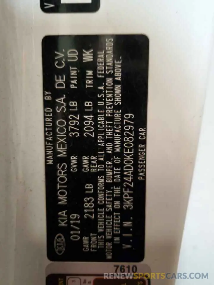13 Photograph of a damaged car 3KPF24AD0KE082979 KIA FORTE 2019