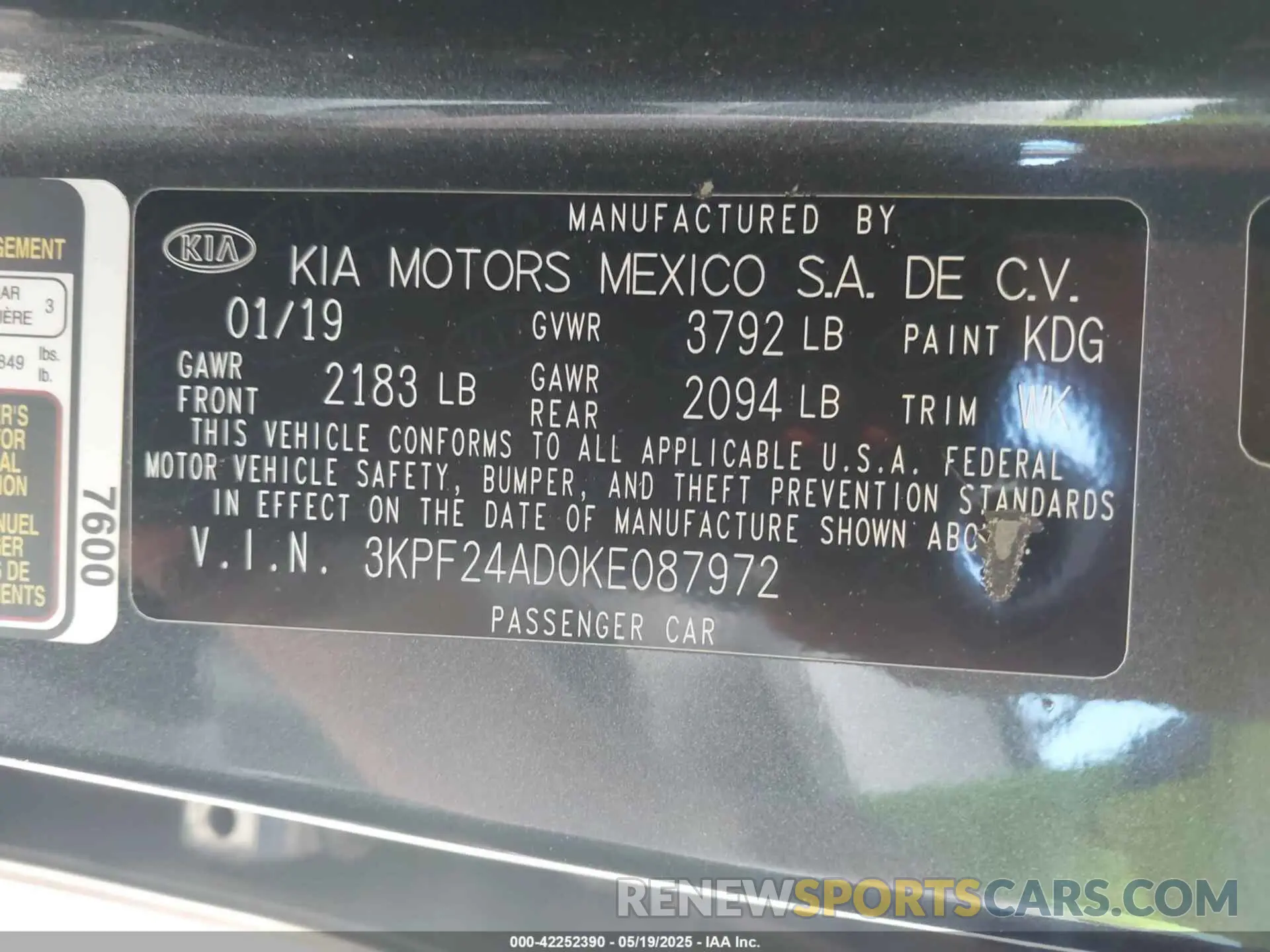 9 Photograph of a damaged car 3KPF24AD0KE087972 KIA FORTE 2019