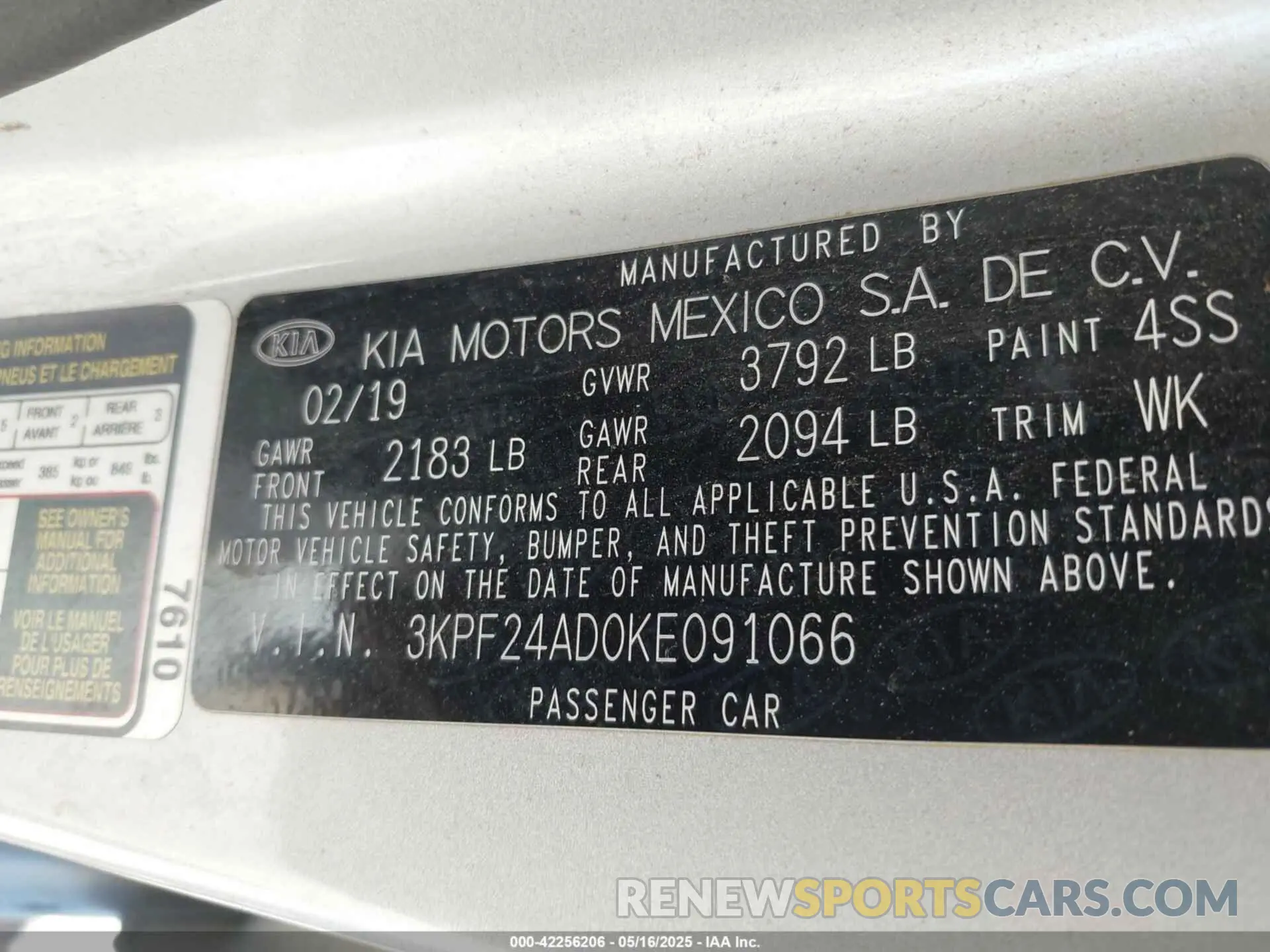 9 Photograph of a damaged car 3KPF24AD0KE091066 KIA FORTE 2019