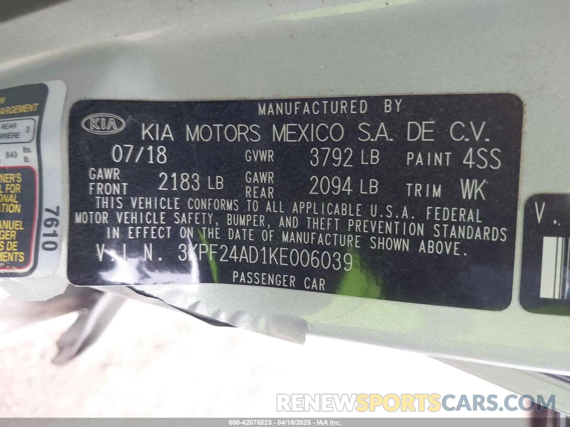 9 Photograph of a damaged car 3KPF24AD1KE006039 KIA FORTE 2019