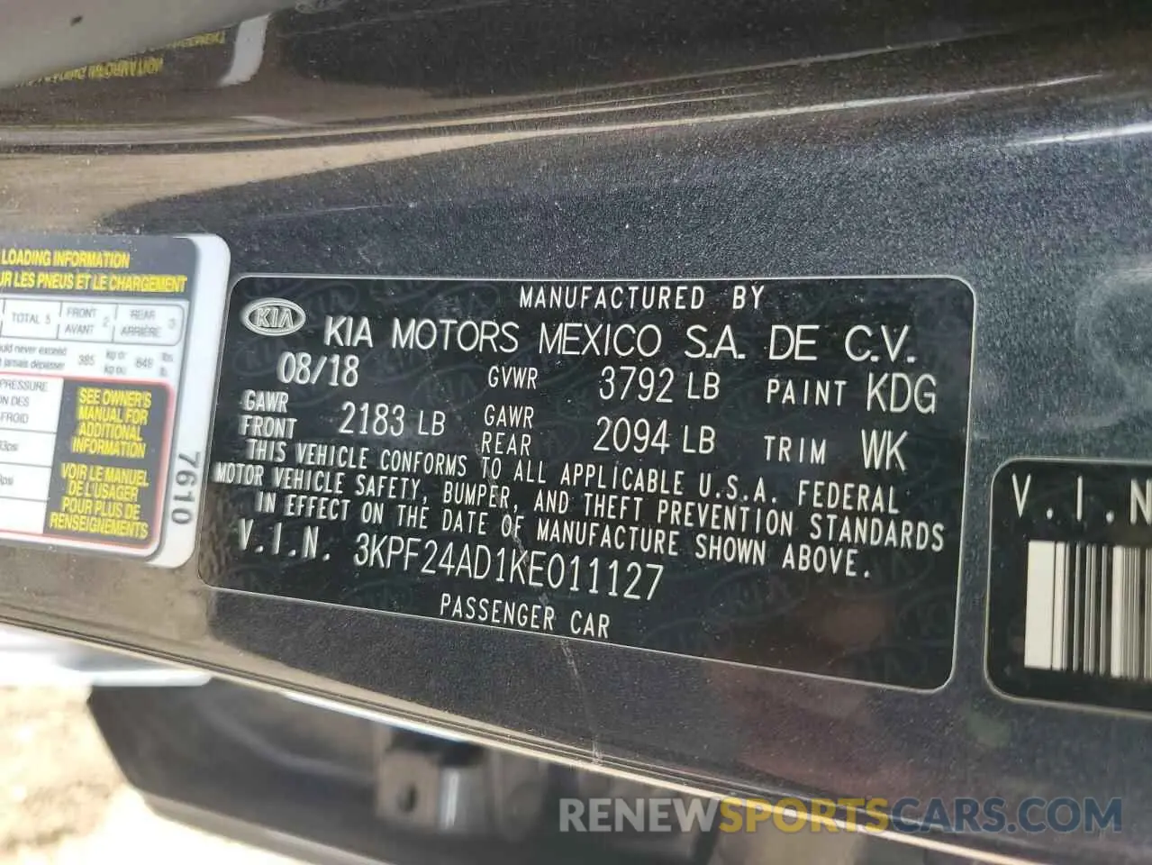 12 Photograph of a damaged car 3KPF24AD1KE011127 KIA FORTE 2019