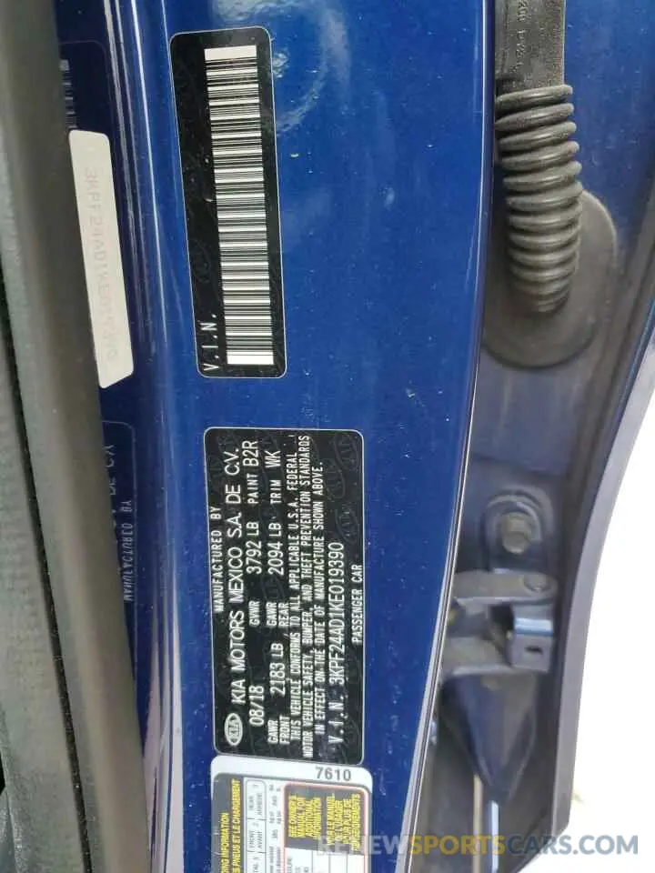 12 Photograph of a damaged car 3KPF24AD1KE019390 KIA FORTE 2019