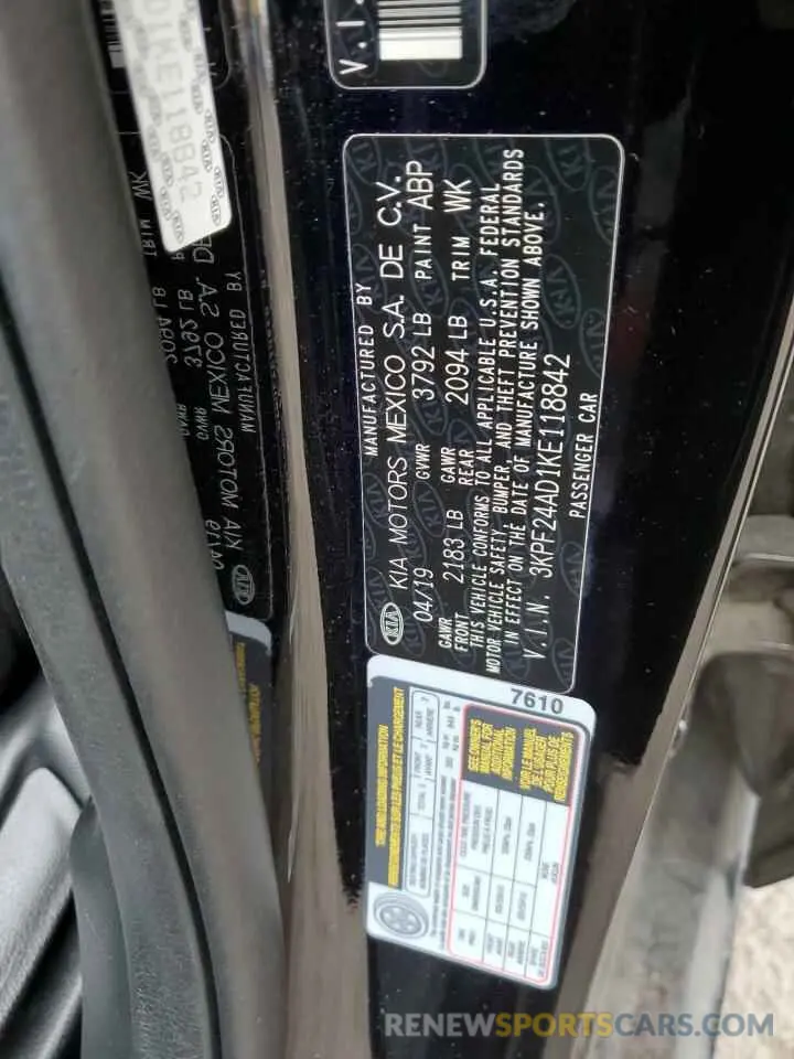 14 Photograph of a damaged car 3KPF24AD1KE118842 KIA FORTE 2019