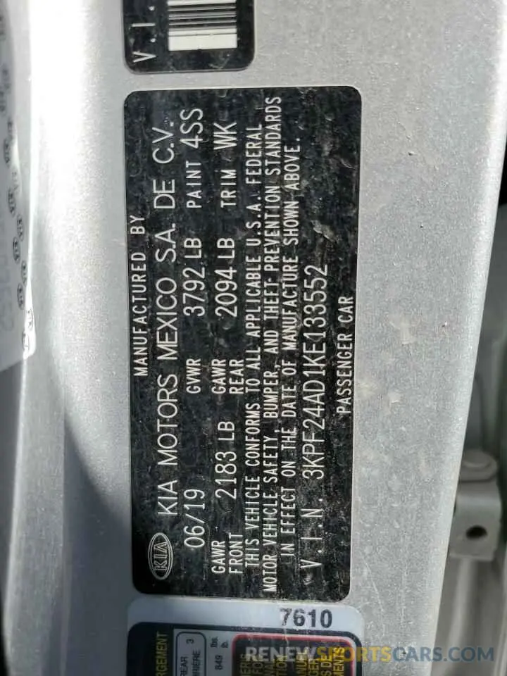 13 Photograph of a damaged car 3KPF24AD1KE133552 KIA FORTE 2019