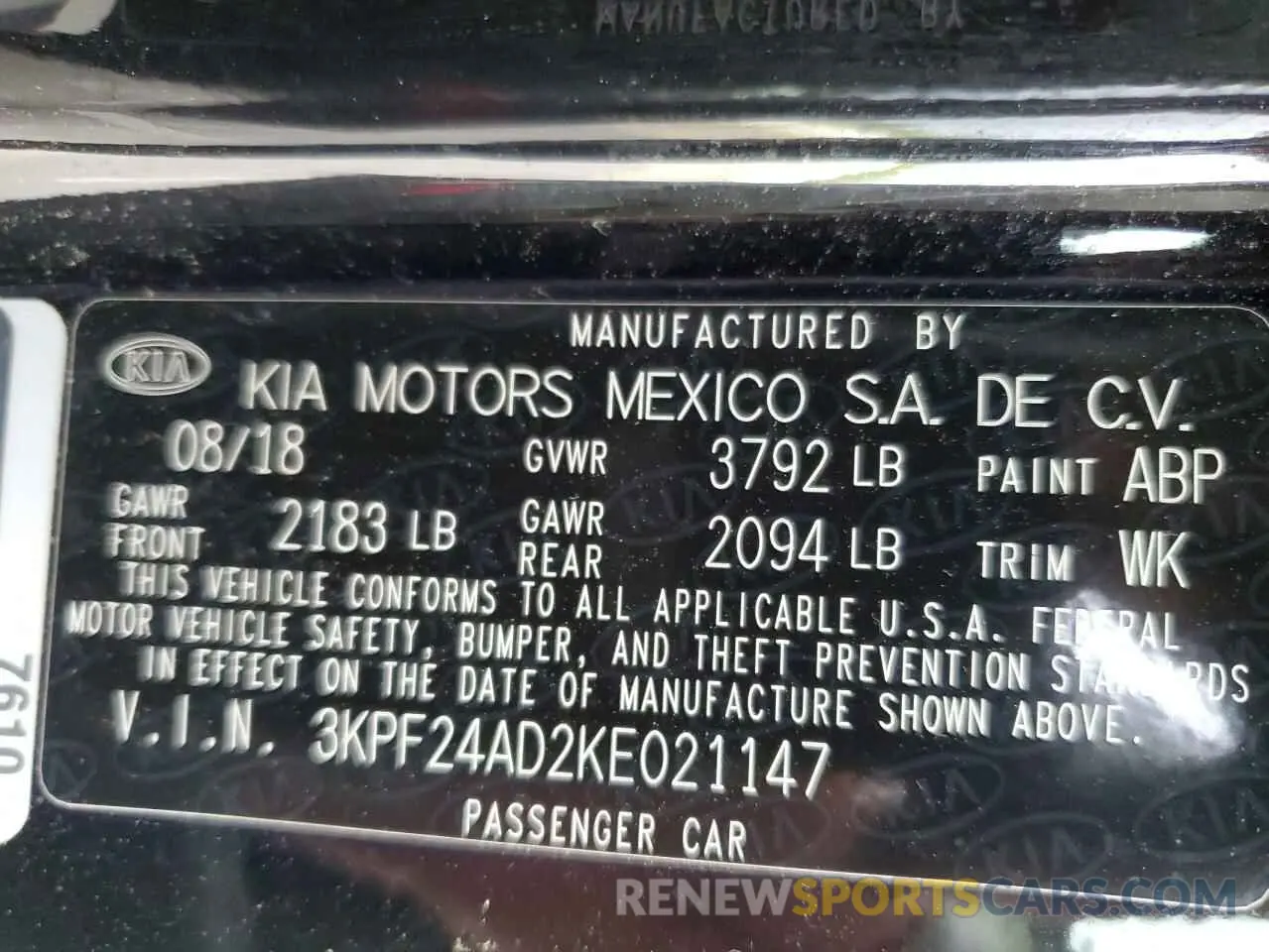 13 Photograph of a damaged car 3KPF24AD2KE021147 KIA FORTE 2019