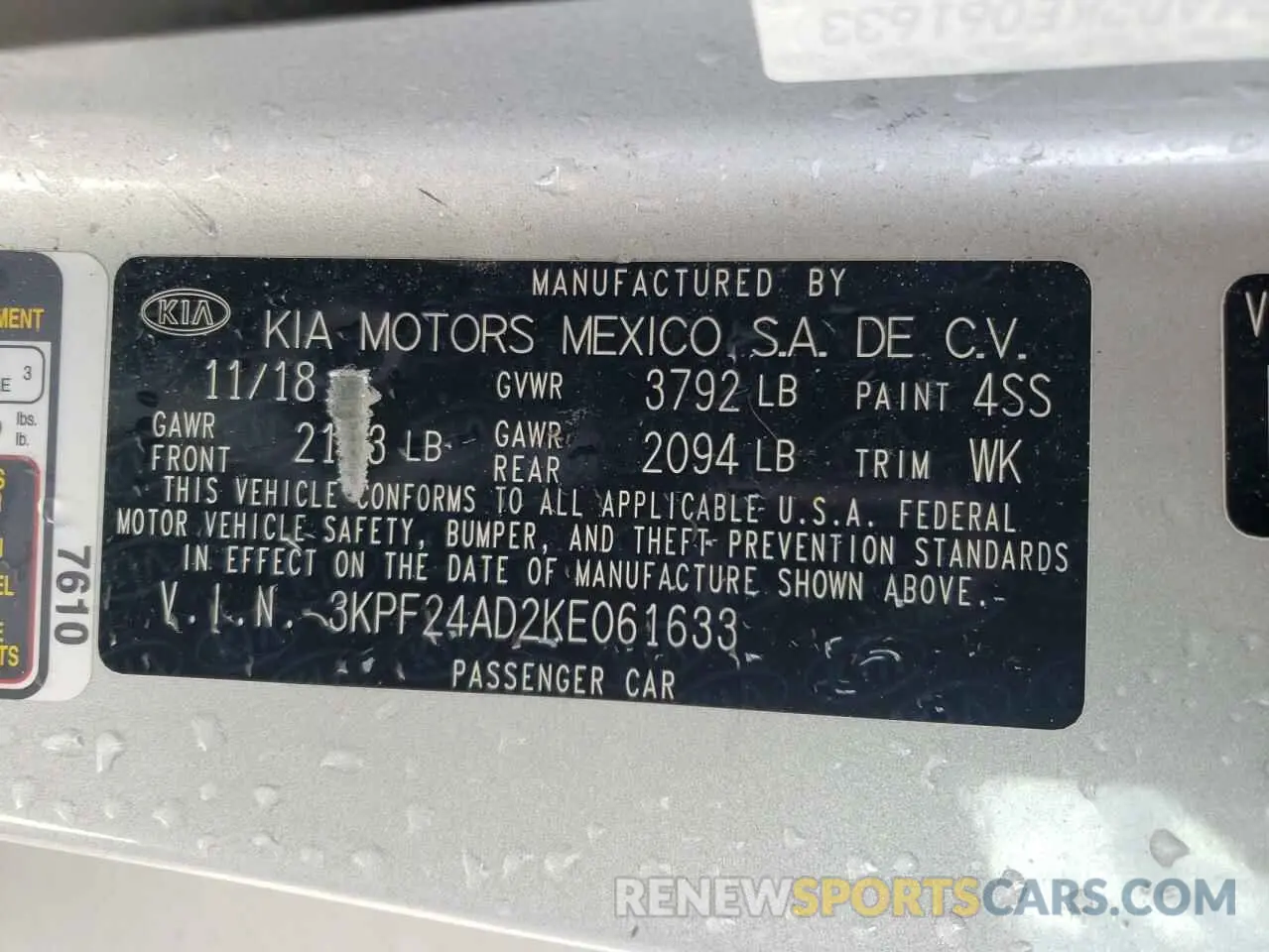 14 Photograph of a damaged car 3KPF24AD2KE061633 KIA FORTE 2019
