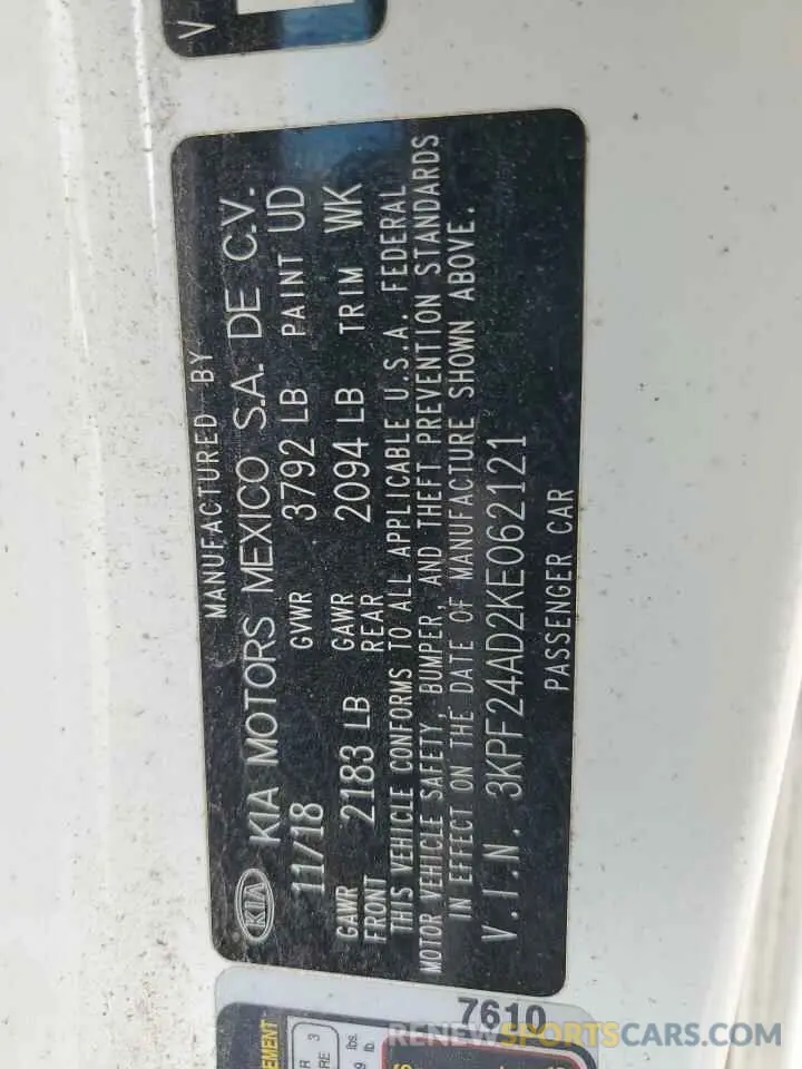 12 Photograph of a damaged car 3KPF24AD2KE062121 KIA FORTE 2019