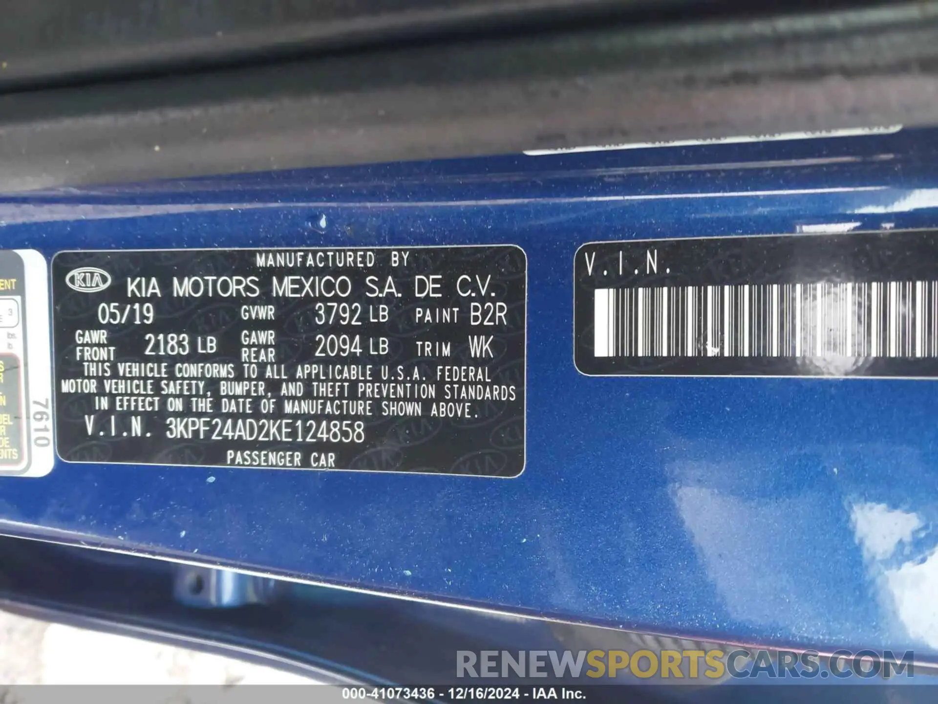 9 Photograph of a damaged car 3KPF24AD2KE124858 KIA FORTE 2019