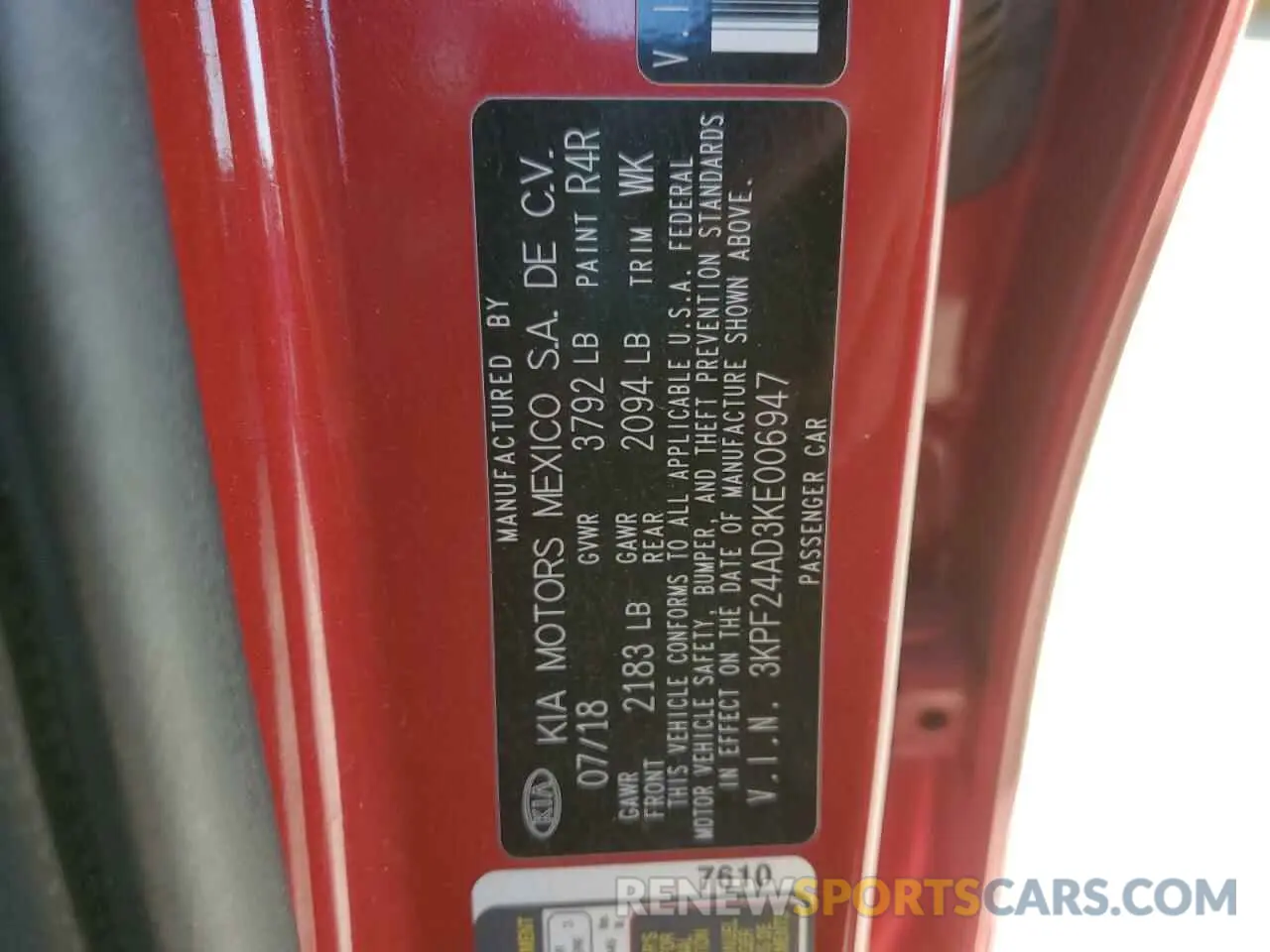 12 Photograph of a damaged car 3KPF24AD3KE006947 KIA FORTE 2019