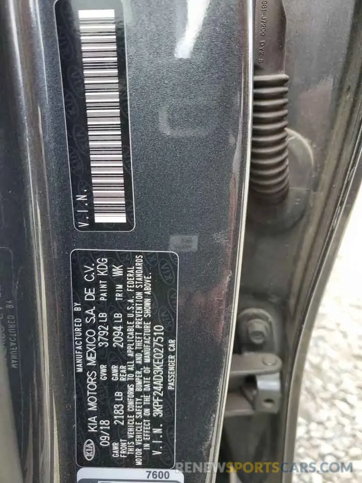 13 Photograph of a damaged car 3KPF24AD3KE027510 KIA FORTE 2019