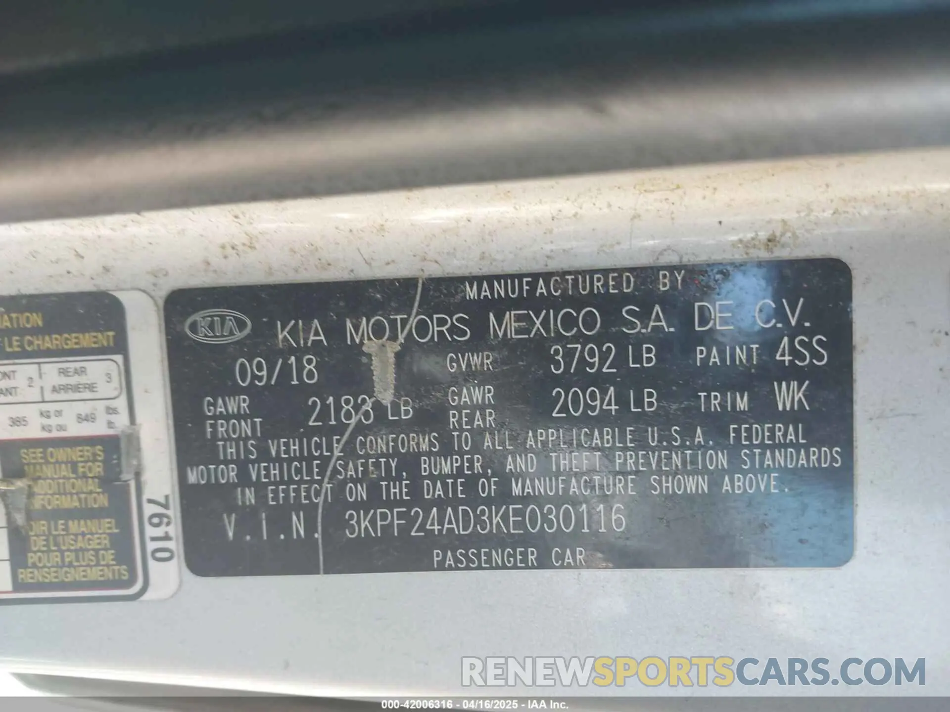 9 Photograph of a damaged car 3KPF24AD3KE030116 KIA FORTE 2019
