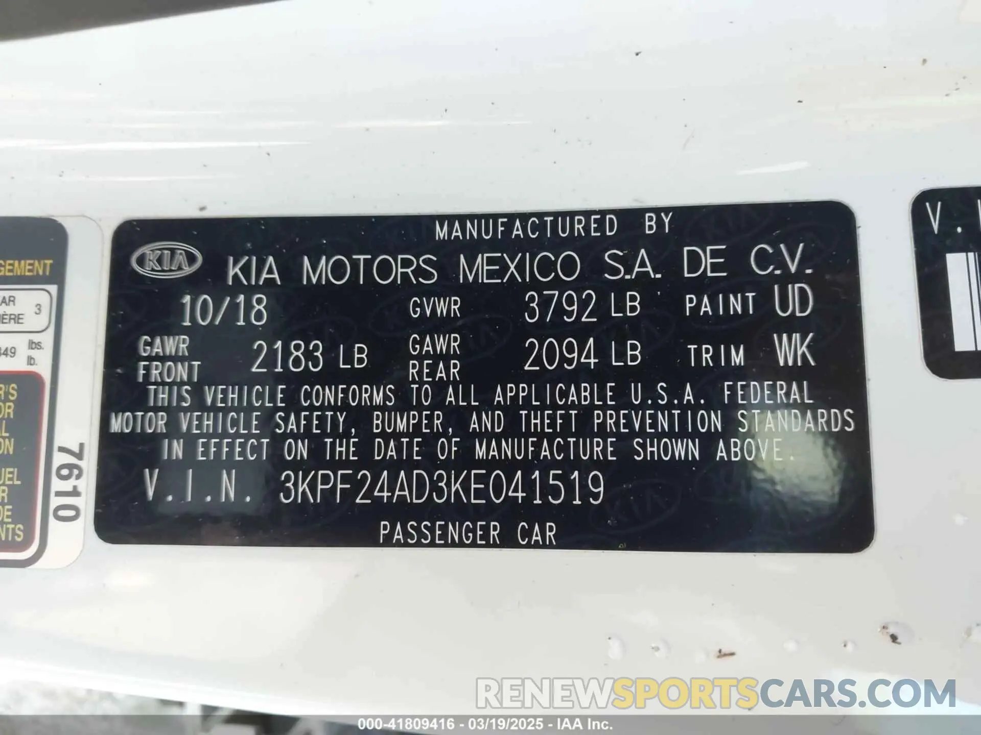 9 Photograph of a damaged car 3KPF24AD3KE041519 KIA FORTE 2019