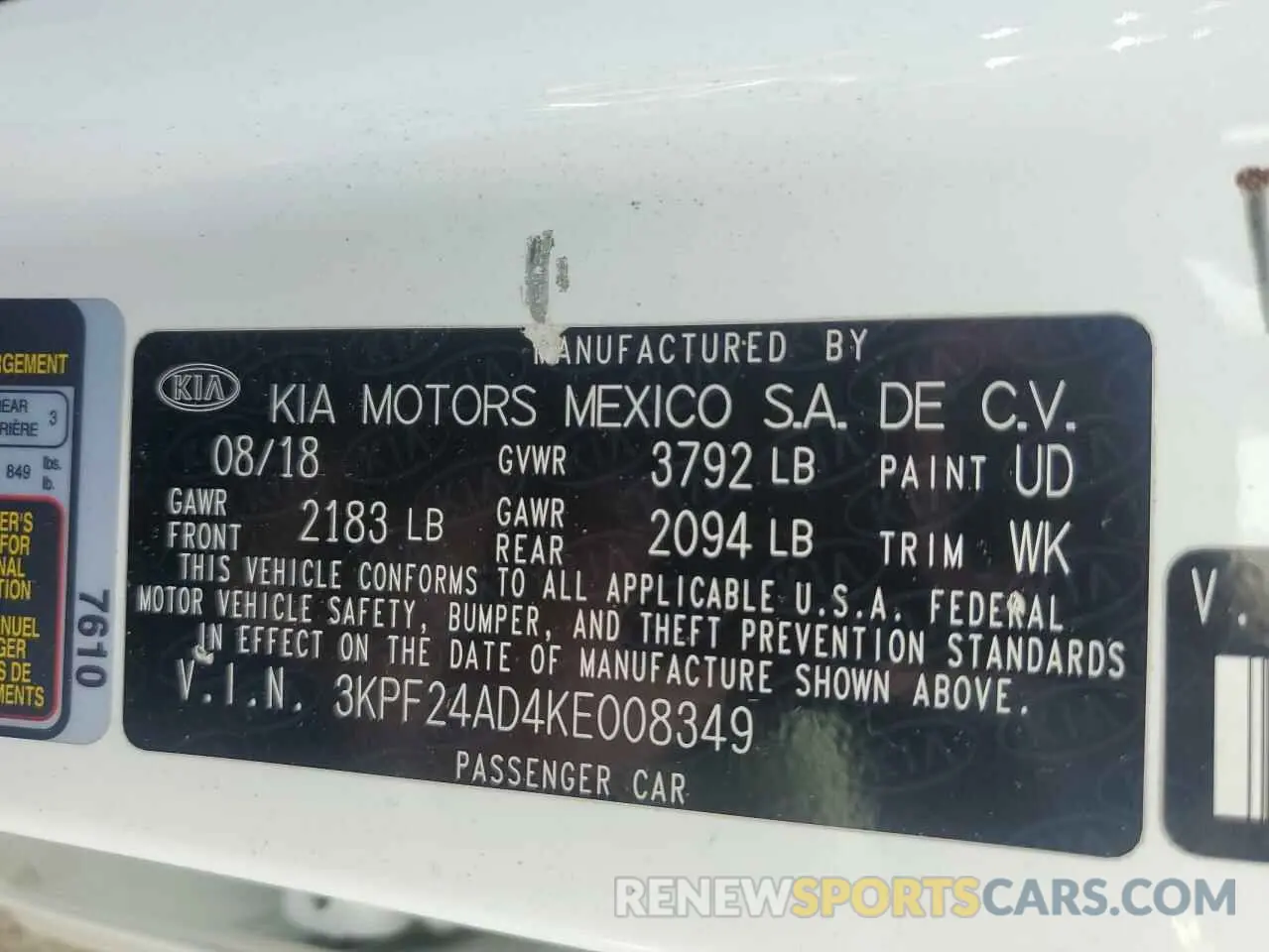 13 Photograph of a damaged car 3KPF24AD4KE008349 KIA FORTE 2019