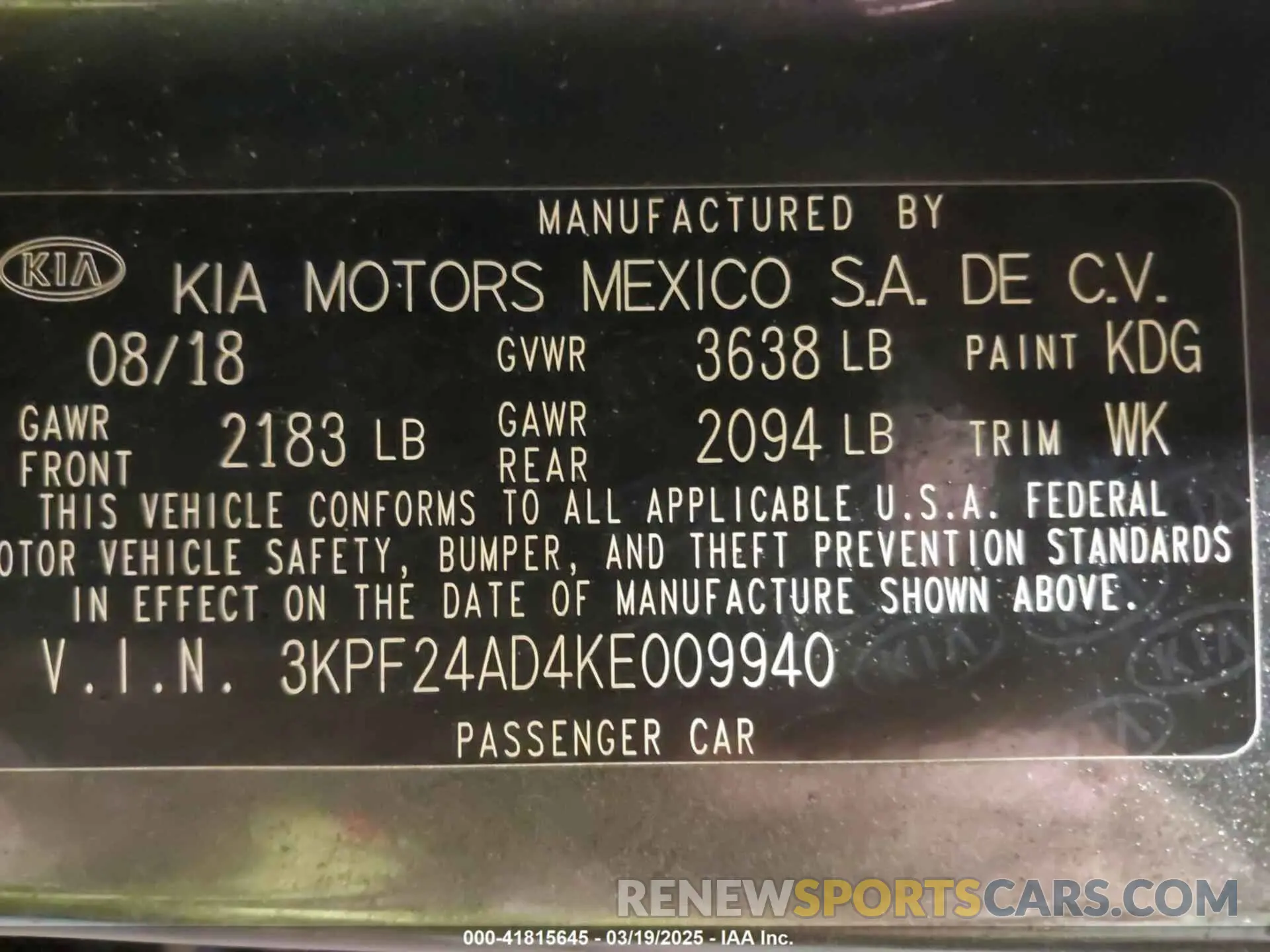 9 Photograph of a damaged car 3KPF24AD4KE009940 KIA FORTE 2019