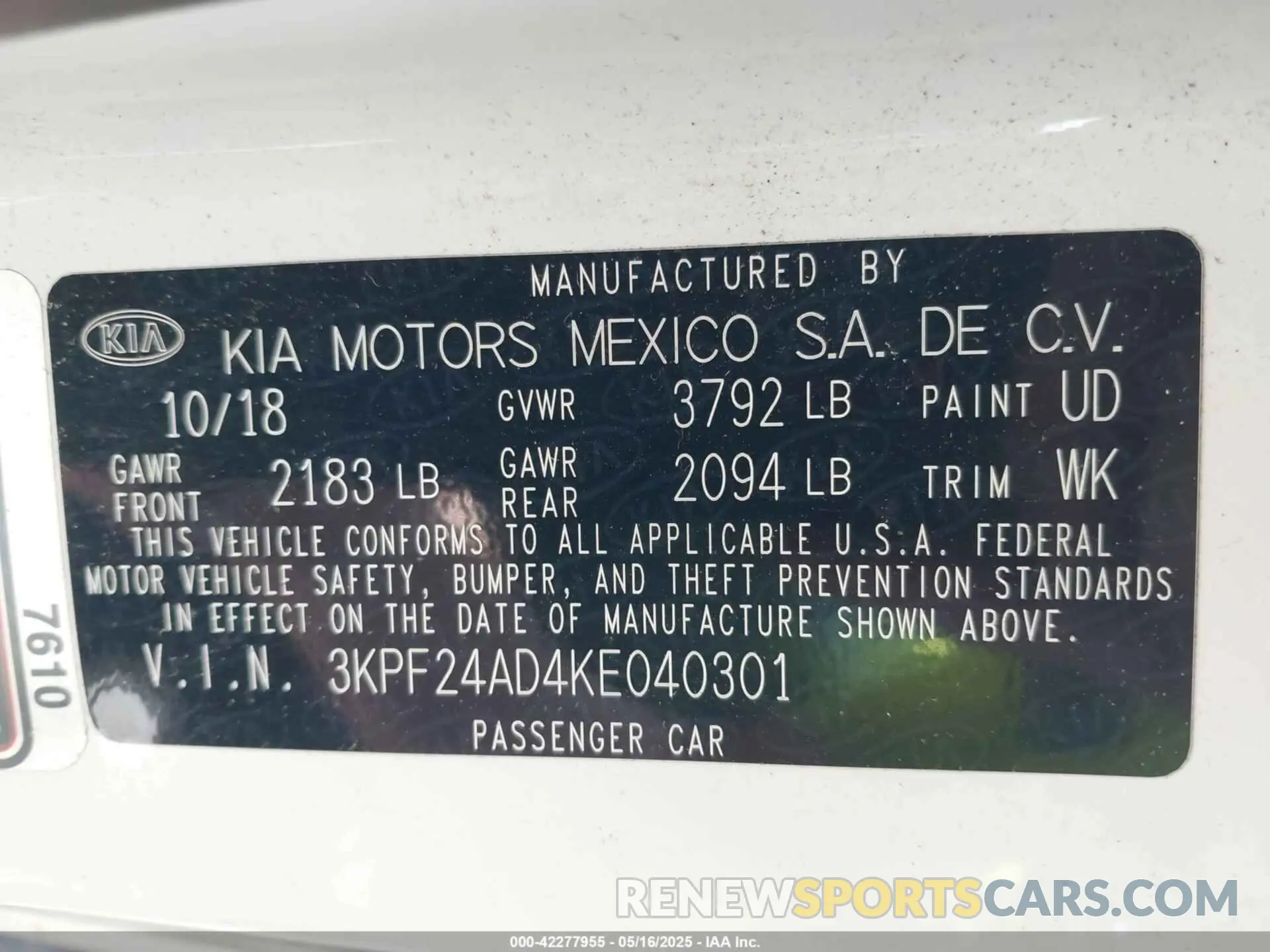 9 Photograph of a damaged car 3KPF24AD4KE040301 KIA FORTE 2019