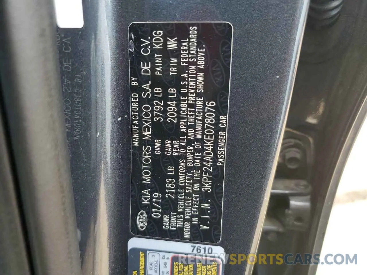 12 Photograph of a damaged car 3KPF24AD4KE078076 KIA FORTE 2019