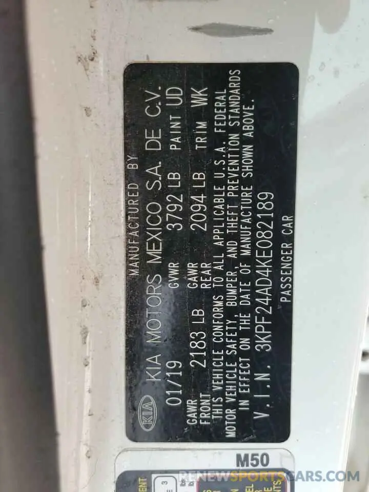 12 Photograph of a damaged car 3KPF24AD4KE082189 KIA FORTE 2019