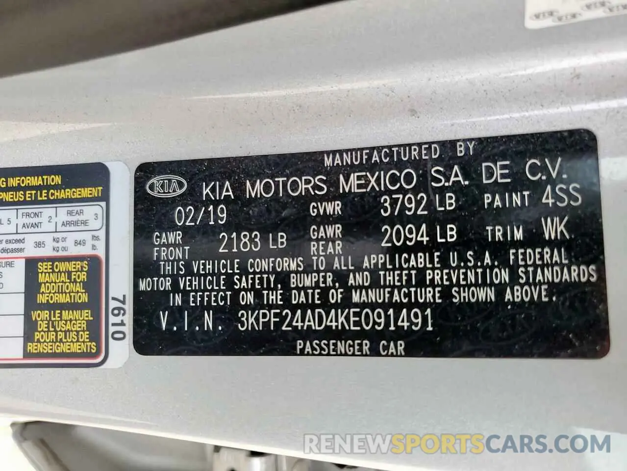 12 Photograph of a damaged car 3KPF24AD4KE091491 KIA FORTE 2019