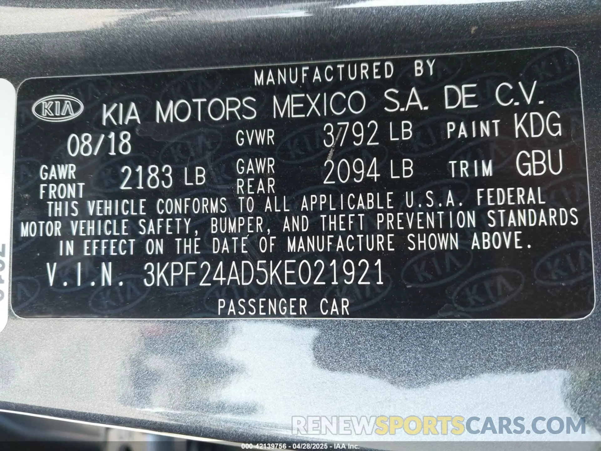 9 Photograph of a damaged car 3KPF24AD5KE021921 KIA FORTE 2019