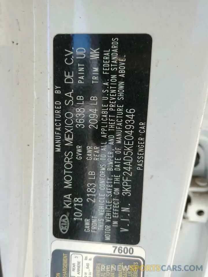 13 Photograph of a damaged car 3KPF24AD5KE049346 KIA FORTE 2019