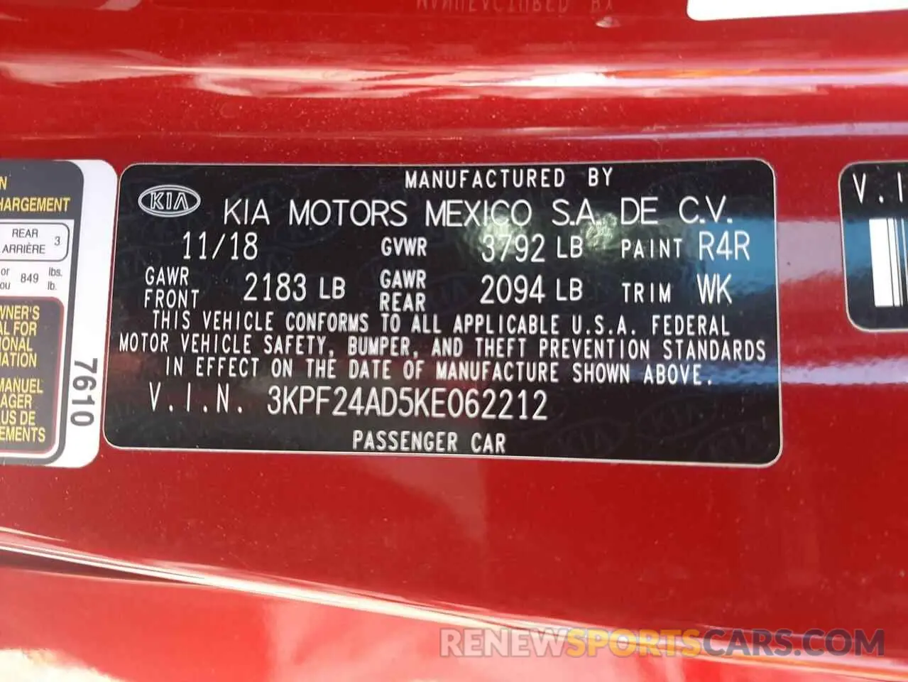 12 Photograph of a damaged car 3KPF24AD5KE062212 KIA FORTE 2019