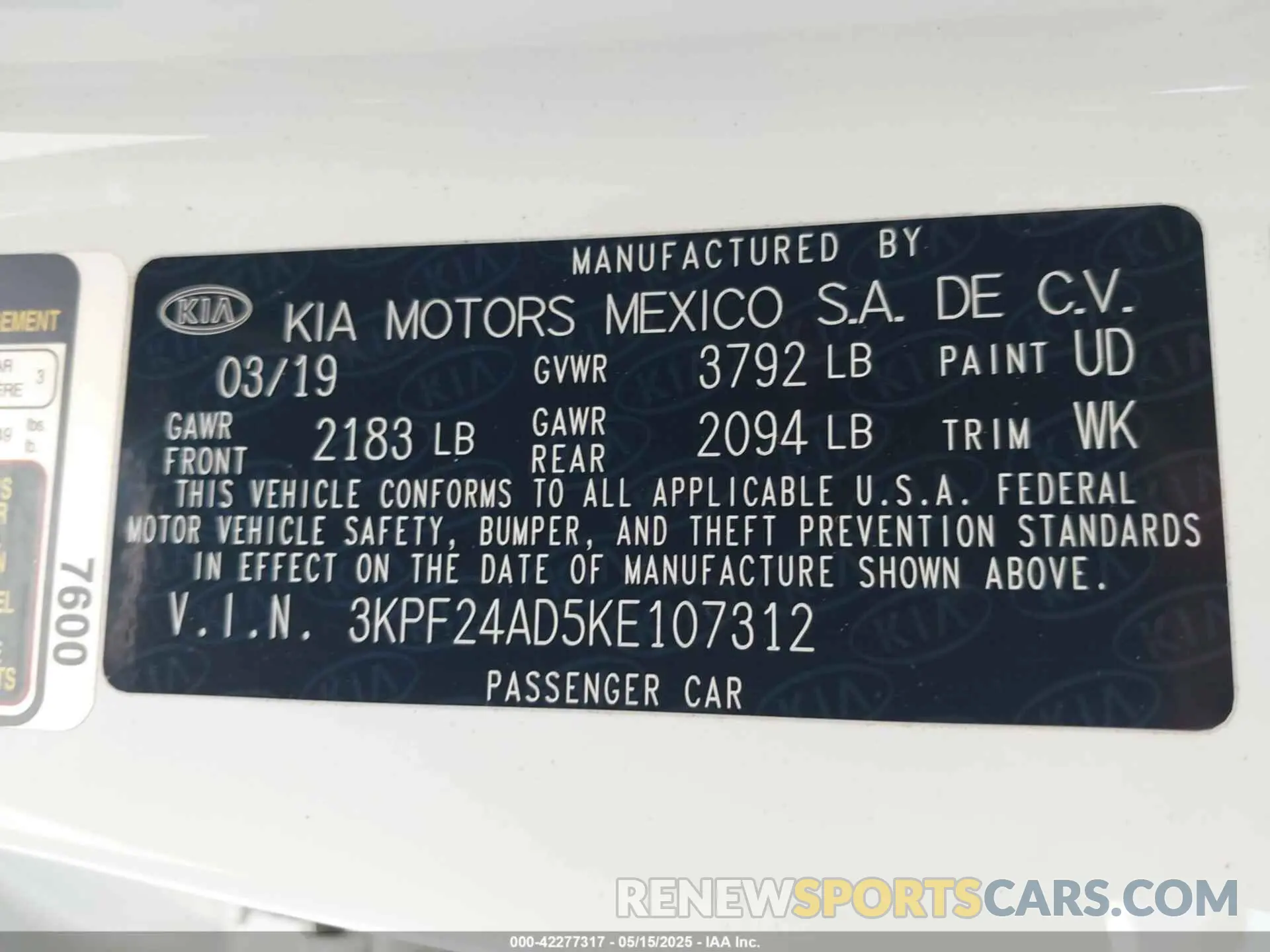 9 Photograph of a damaged car 3KPF24AD5KE107312 KIA FORTE 2019