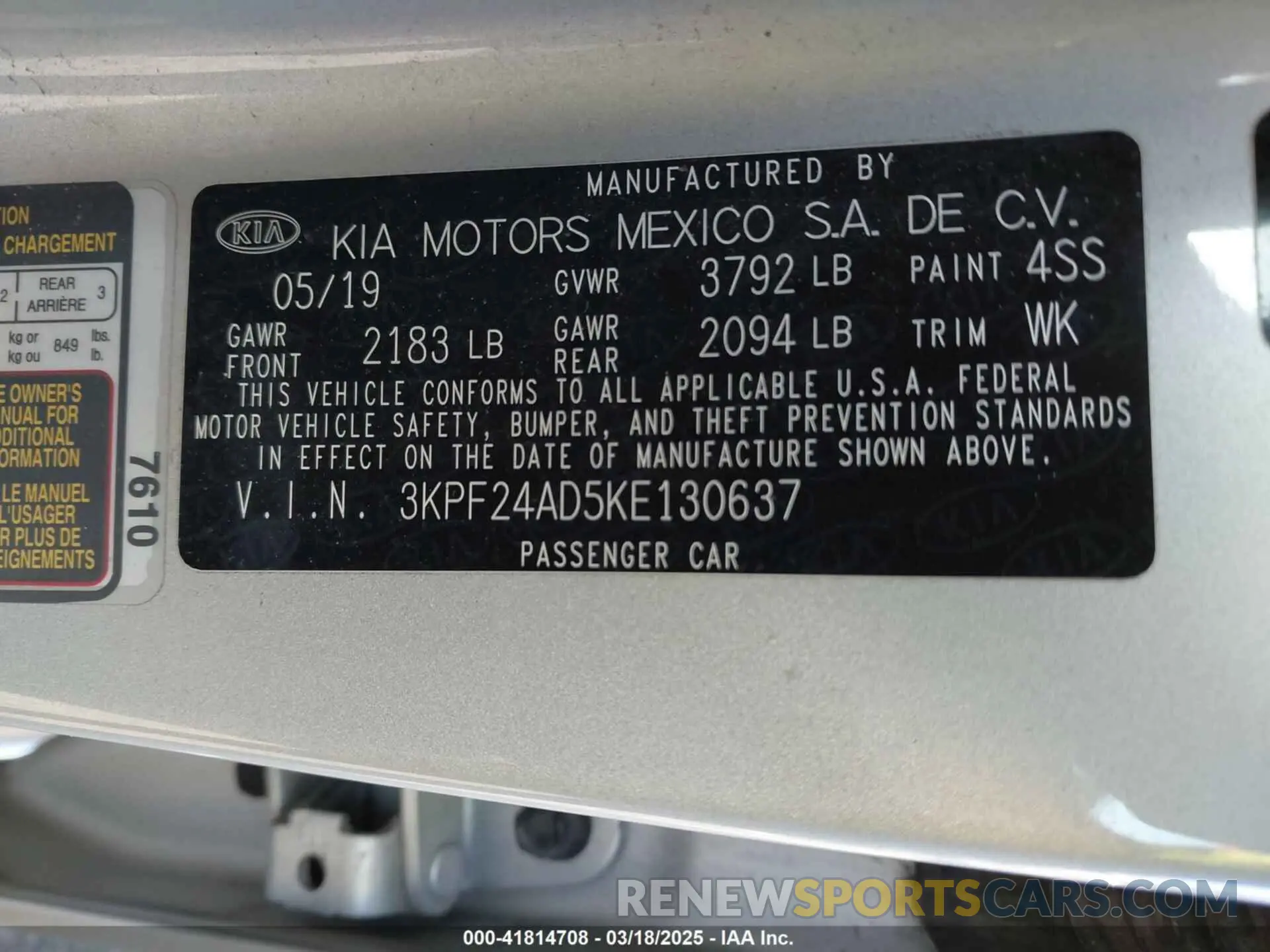 9 Photograph of a damaged car 3KPF24AD5KE130637 KIA FORTE 2019