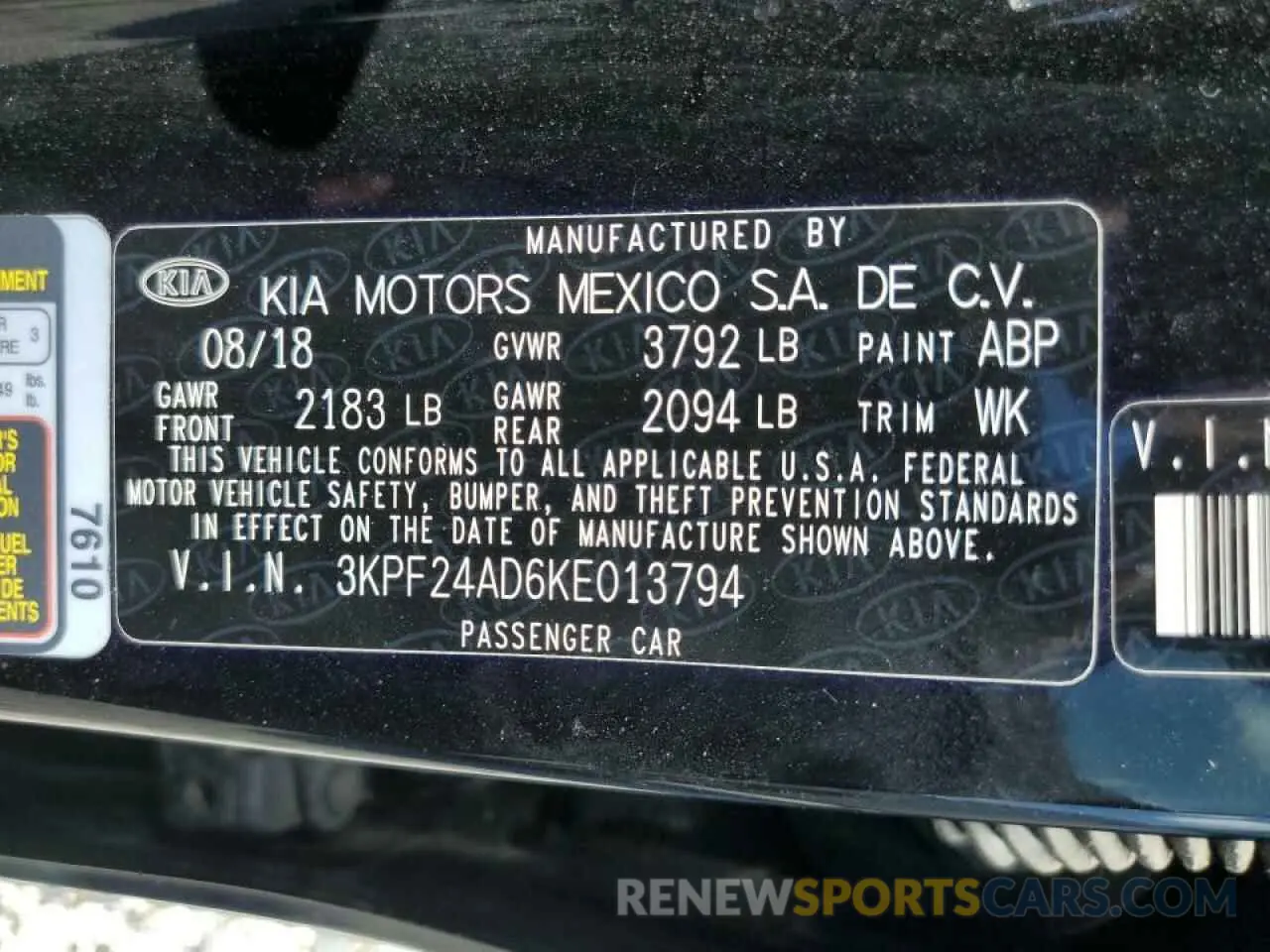 12 Photograph of a damaged car 3KPF24AD6KE013794 KIA FORTE 2019