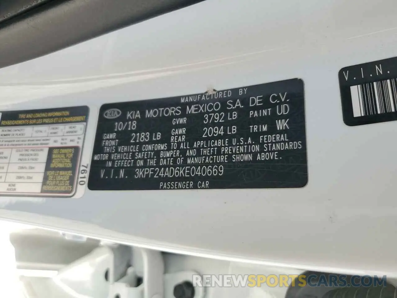 12 Photograph of a damaged car 3KPF24AD6KE040669 KIA FORTE 2019